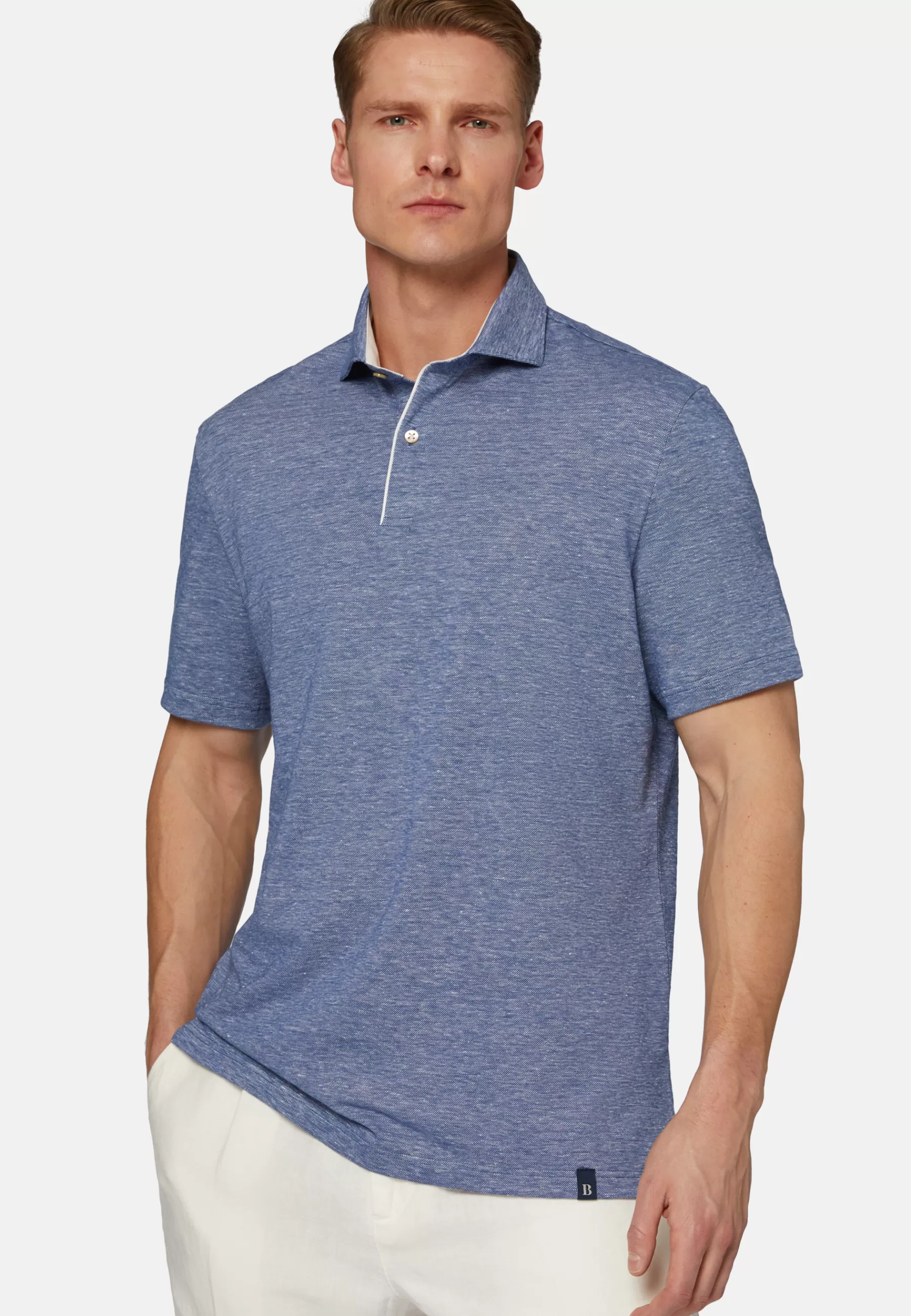 Polo^Boggi Milano Cotton/Linen Piqué Polo Shirt Blue