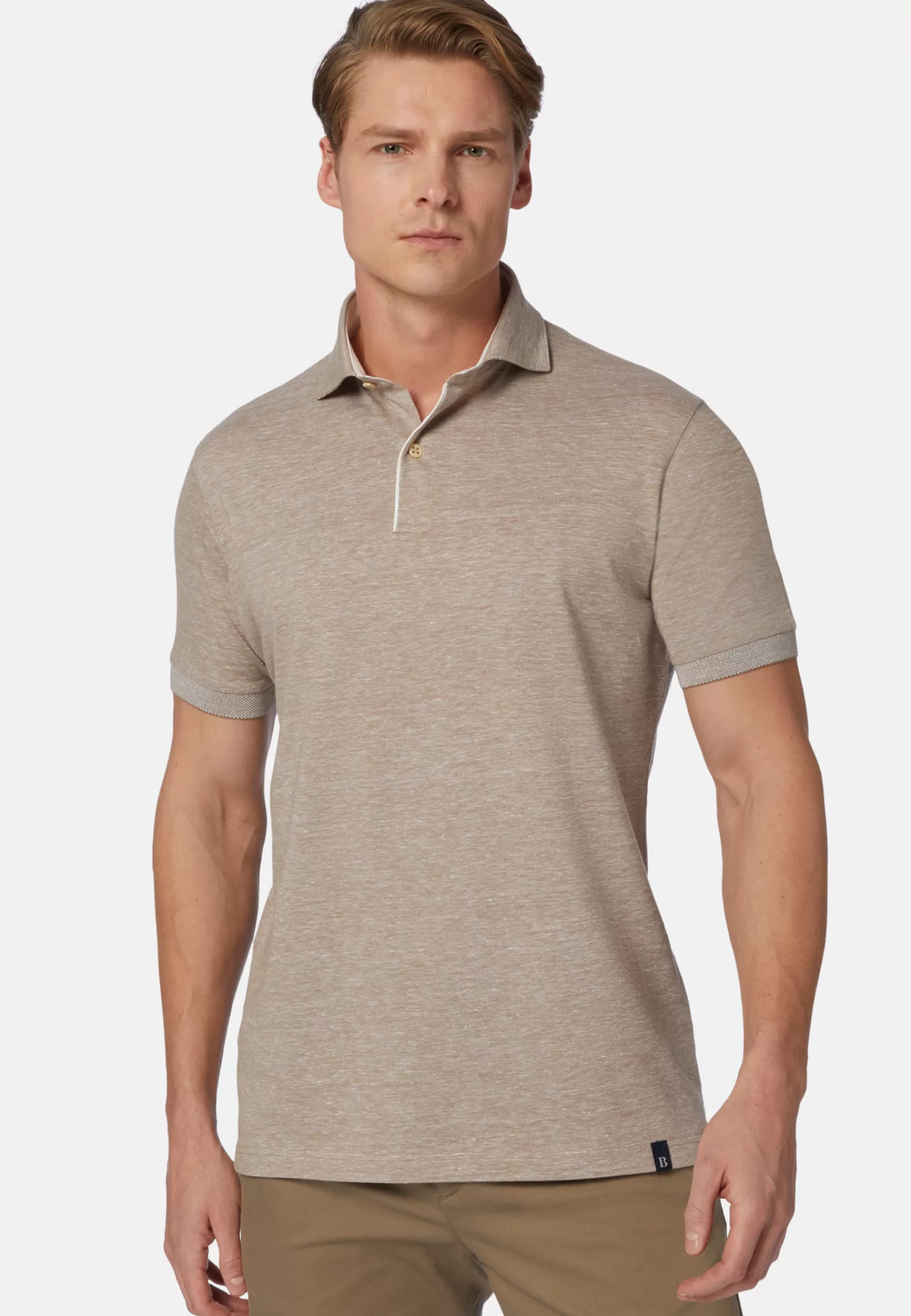 Polo^Boggi Milano Cotton/Linen Piqué Polo Shirt Beige