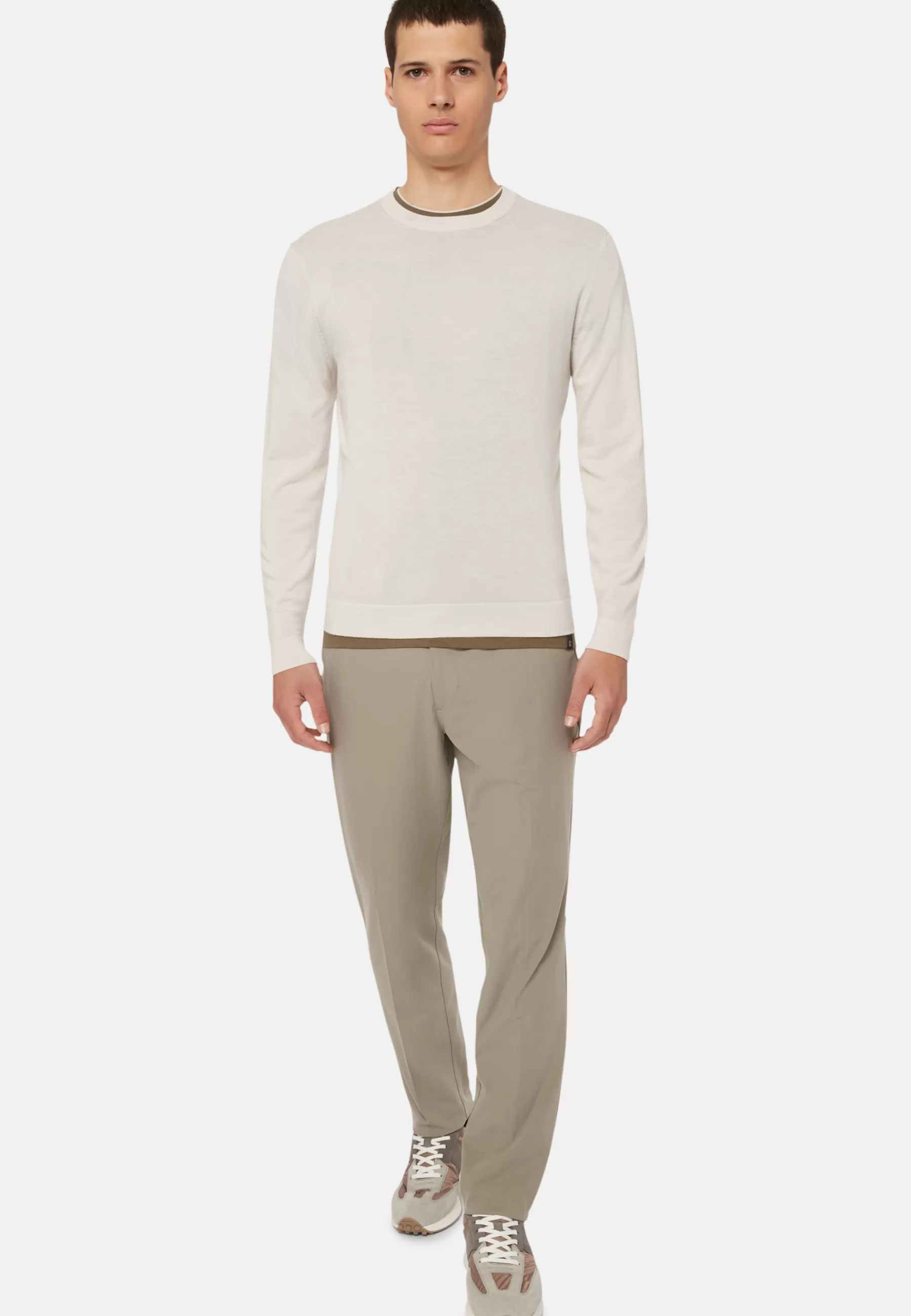 Knitwear^Boggi Milano Cream Crew Neck Jumper in Superfine Merino Wool Beige