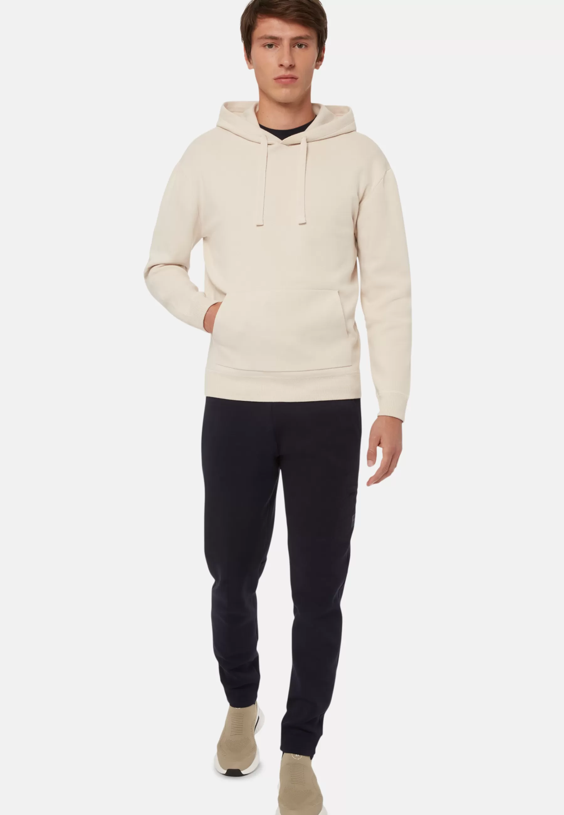 Knitwear^Boggi Milano Cream Hoodie in Technical Cotton Jersey Fleece Beige