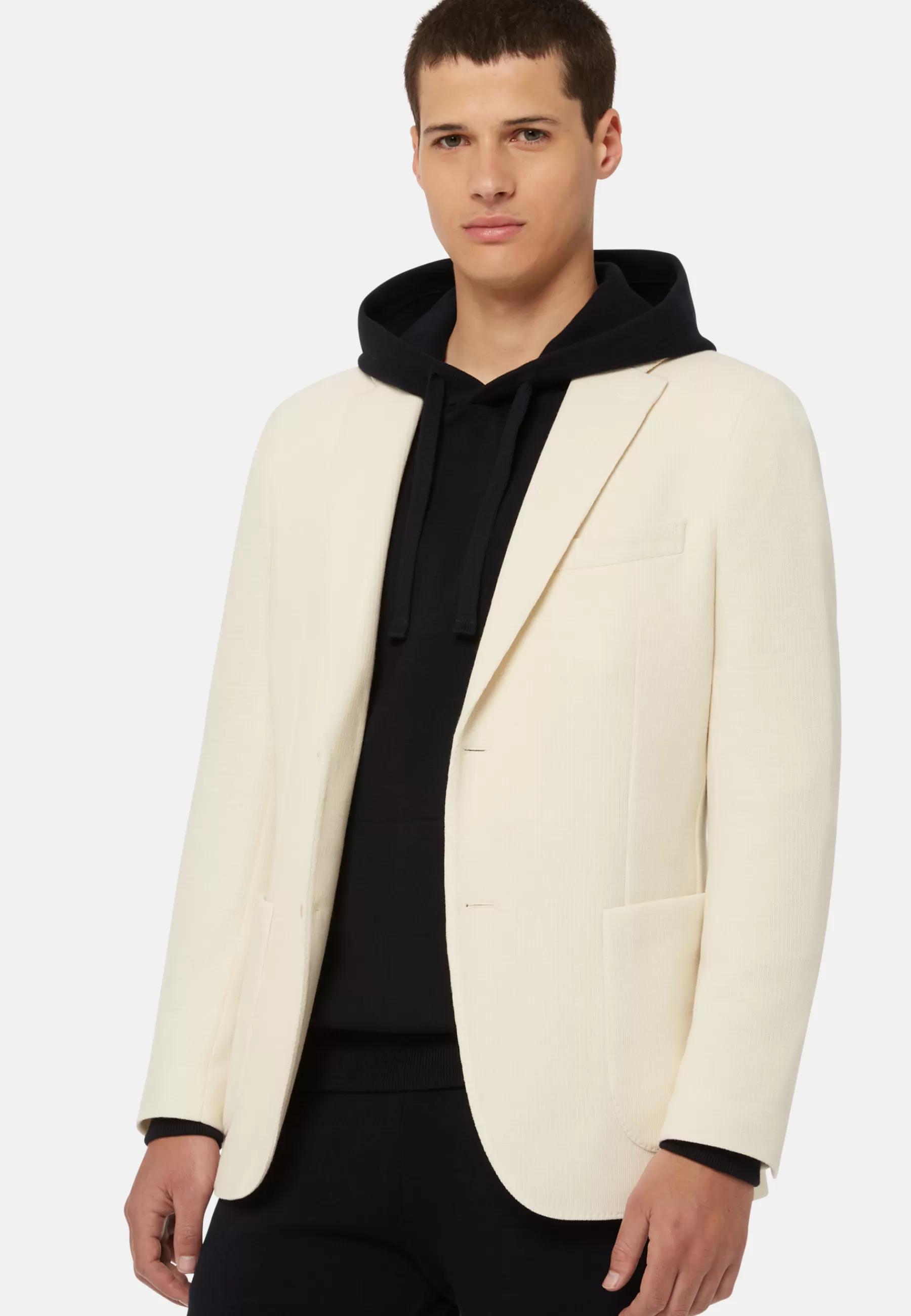 Blazers^Boggi Milano Cream Textured Wool Jersey Jacket Beige