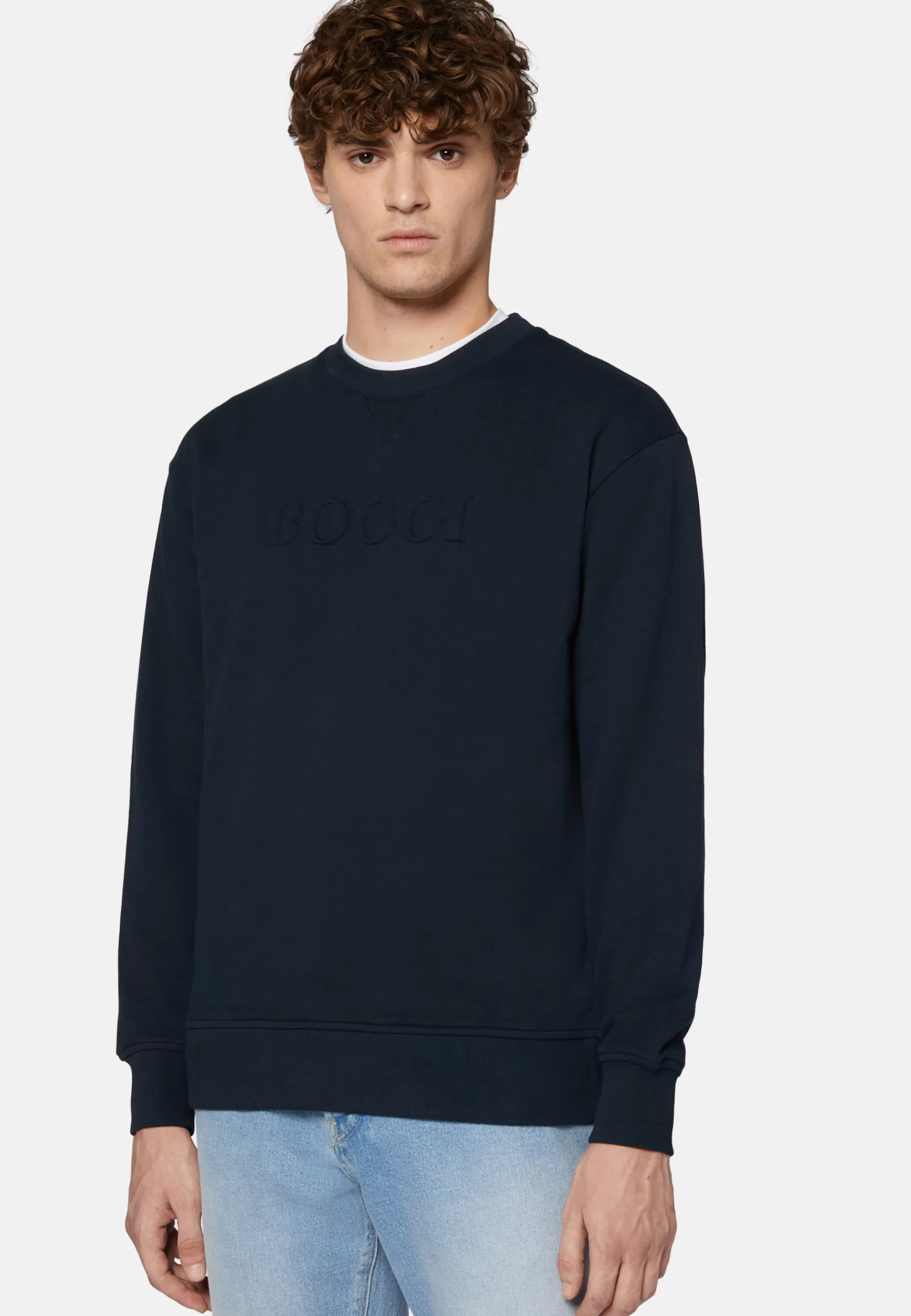 Sweatshirts and Joggers^Boggi Milano Crew Neck Cotton Sweatshirt Navy blue