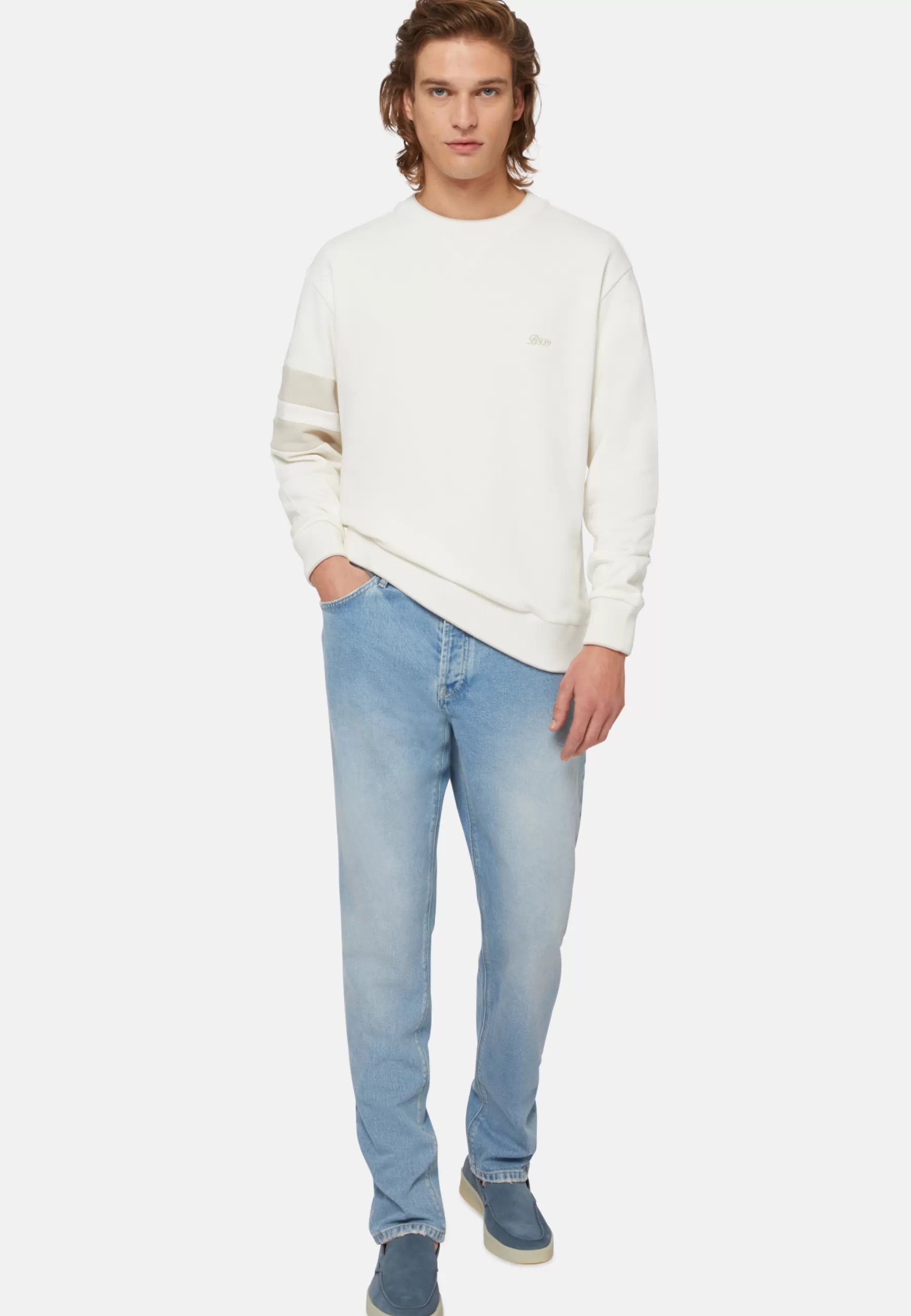 Sweatshirts and Joggers^Boggi Milano Crew Neck Sweatshirt In Organic Cotton Blend White