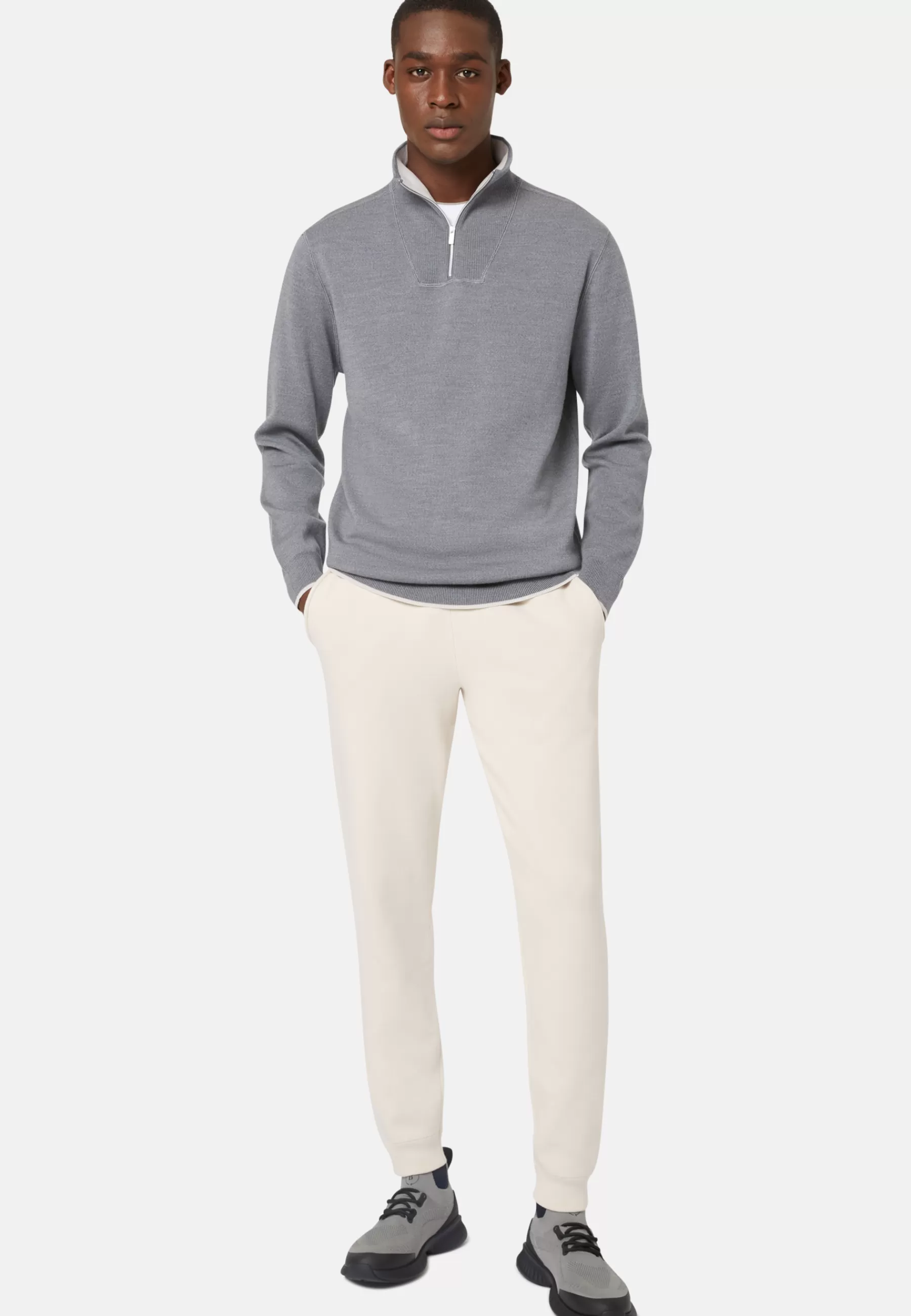 Knitwear^Boggi Milano Double Half Zip Jumper In Wool Nylon Cotton Grey