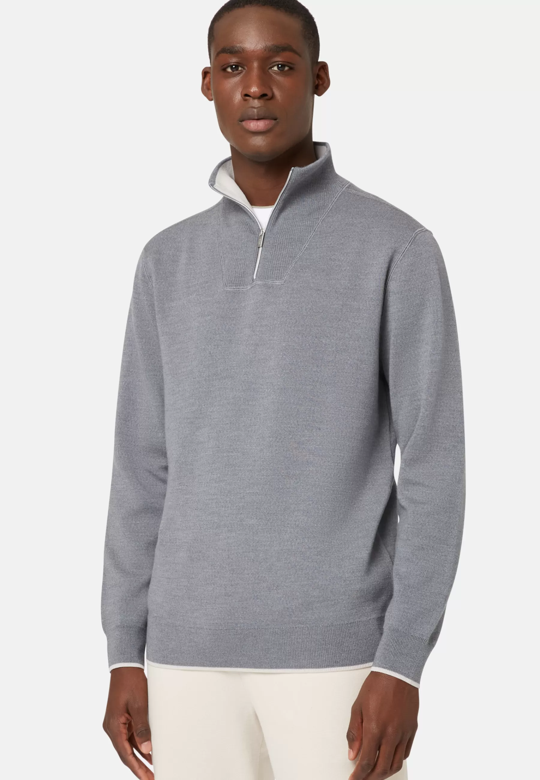 Knitwear^Boggi Milano Double Half Zip Jumper In Wool Nylon Cotton Grey