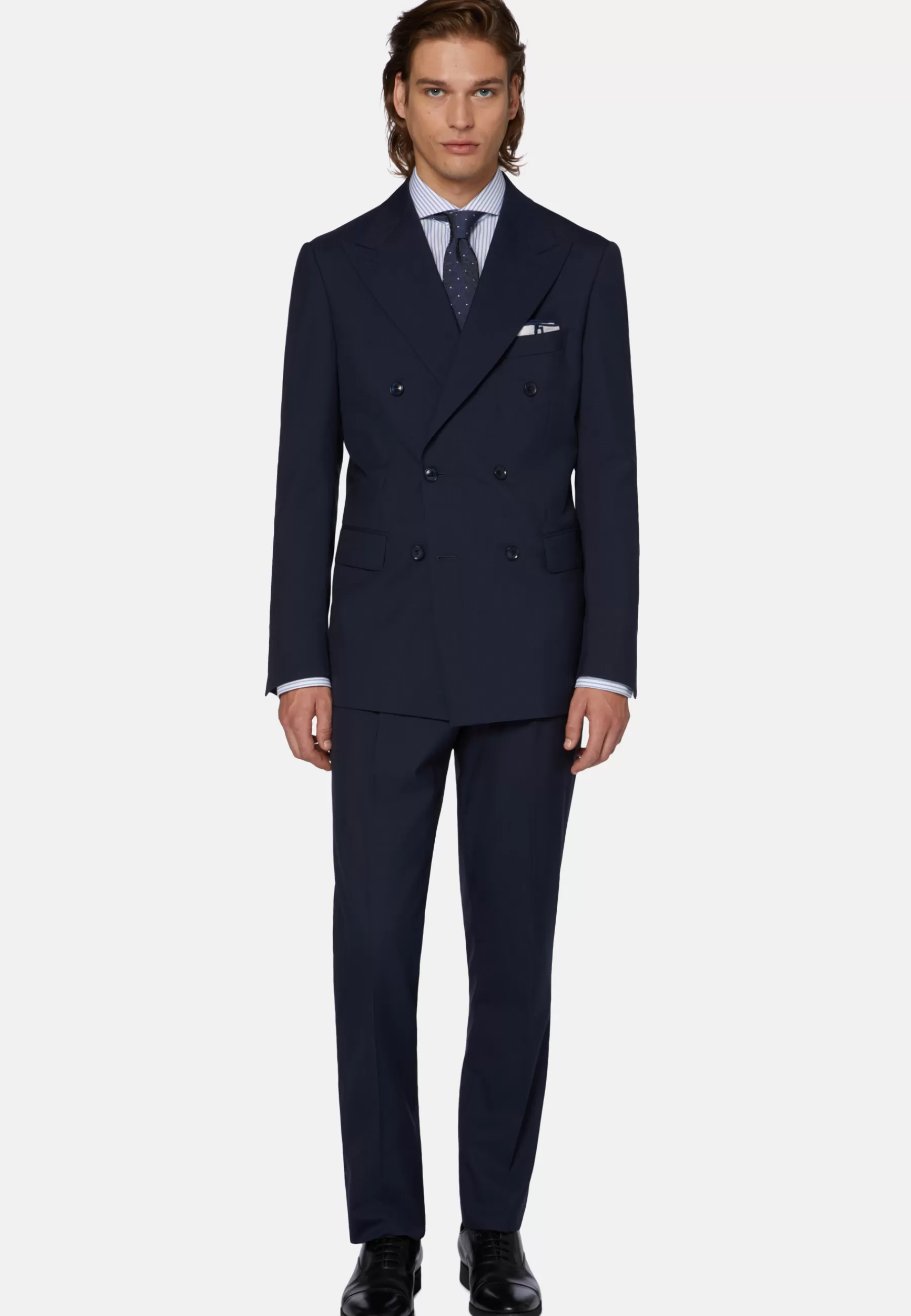 Suits^Boggi Milano Double-Breasted Navy Houndstooth Suit in Wool Navy blue