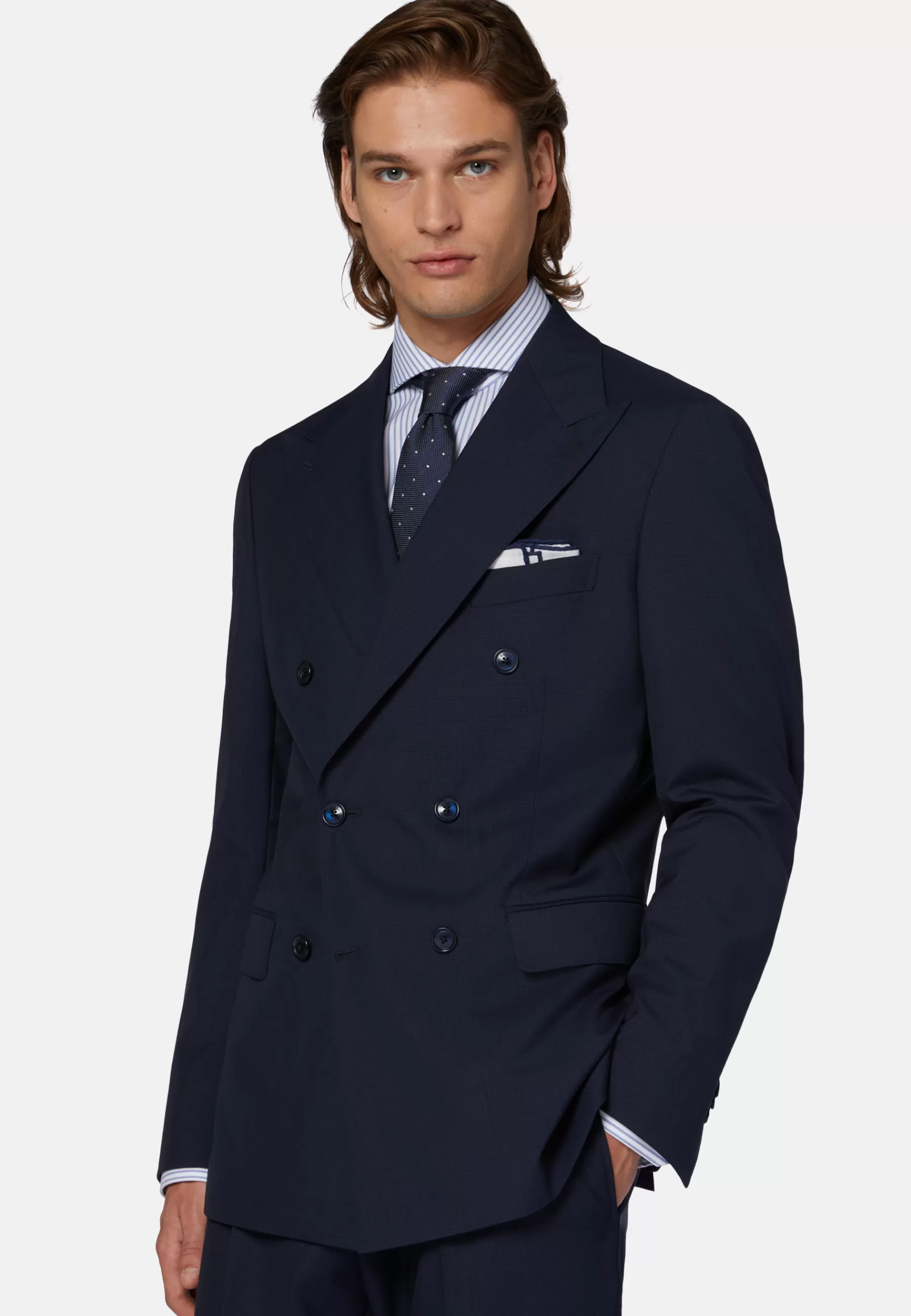 Suits^Boggi Milano Double-Breasted Navy Houndstooth Suit in Wool Navy blue