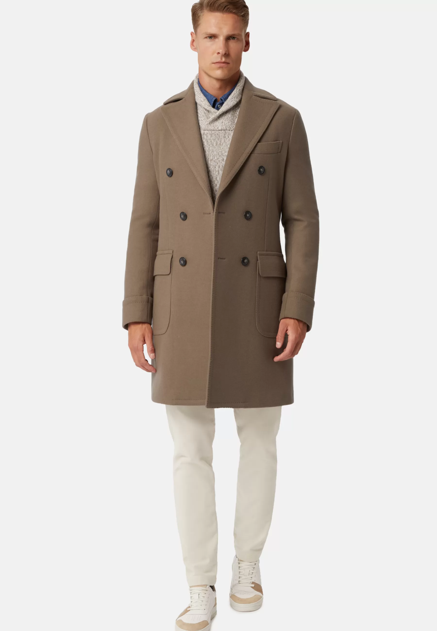 Coats^Boggi Milano Double-Breasted Wool Coat Brown