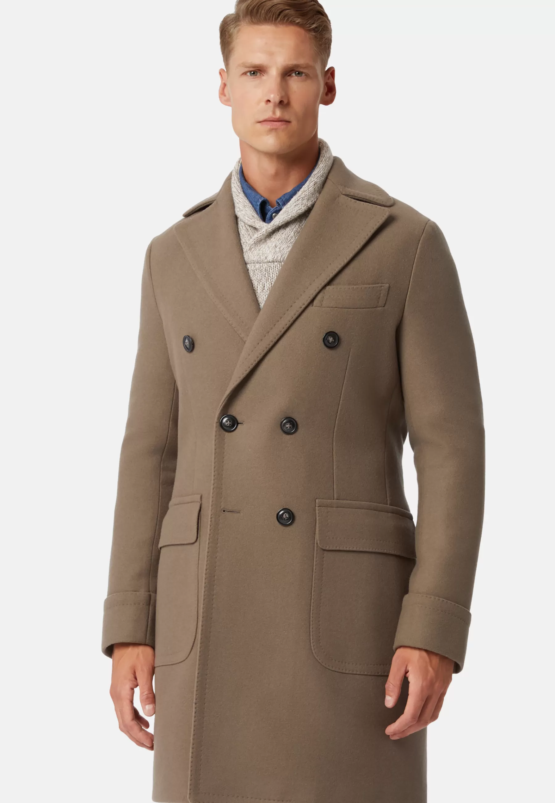 Coats^Boggi Milano Double-Breasted Wool Coat Brown