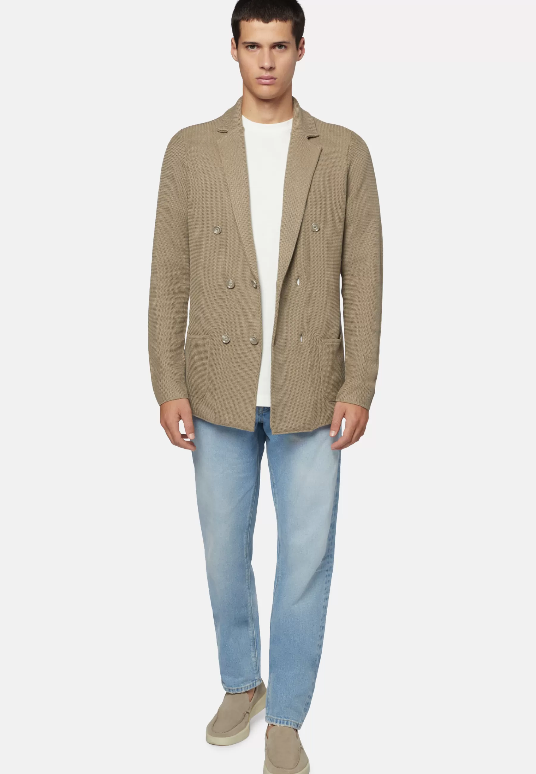 Knitwear | Blazers^Boggi Milano Dove Grey Cotton Crepe Knit Double-Breasted Jacket Taupe