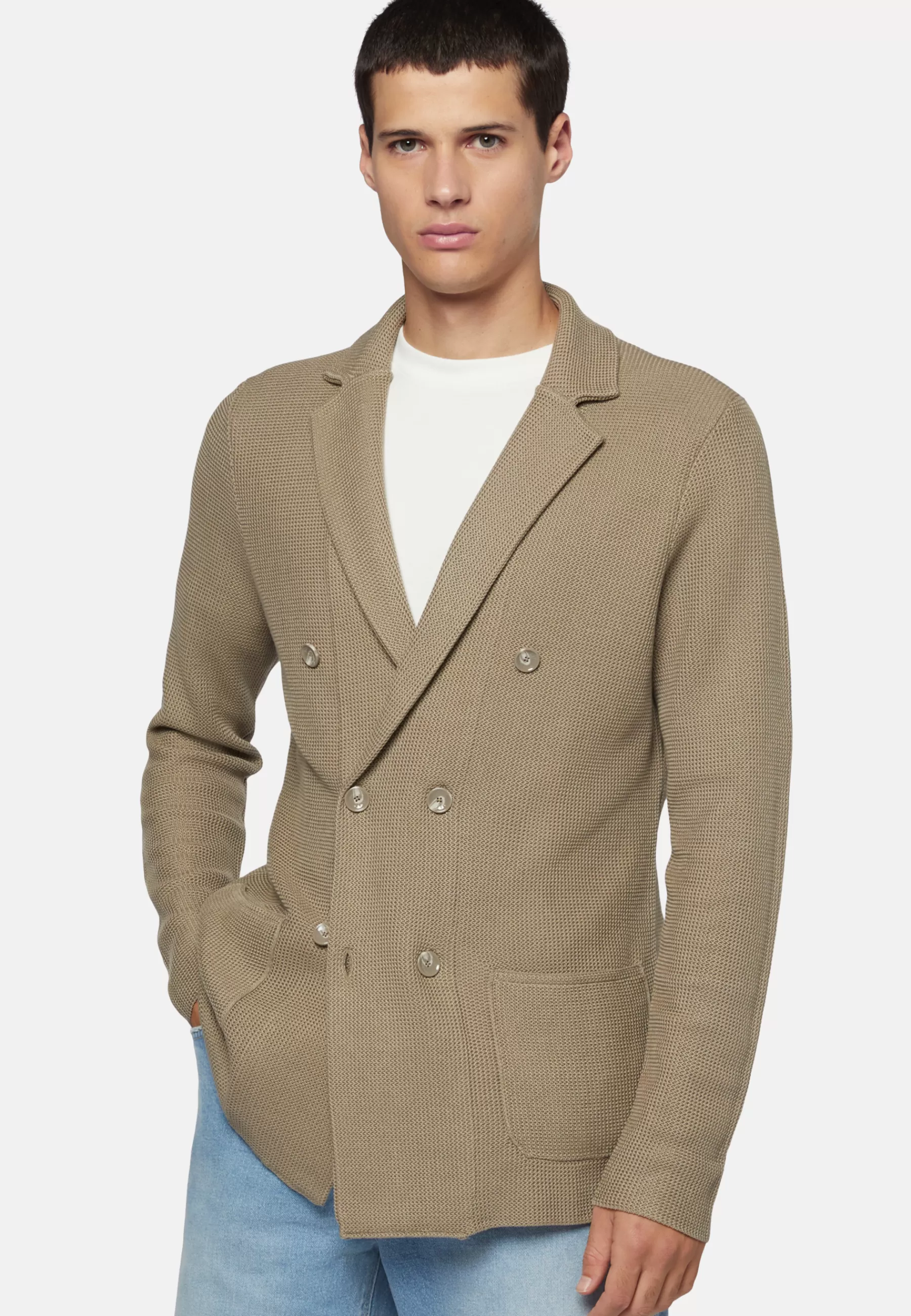 Knitwear | Blazers^Boggi Milano Dove Grey Cotton Crepe Knit Double-Breasted Jacket Taupe