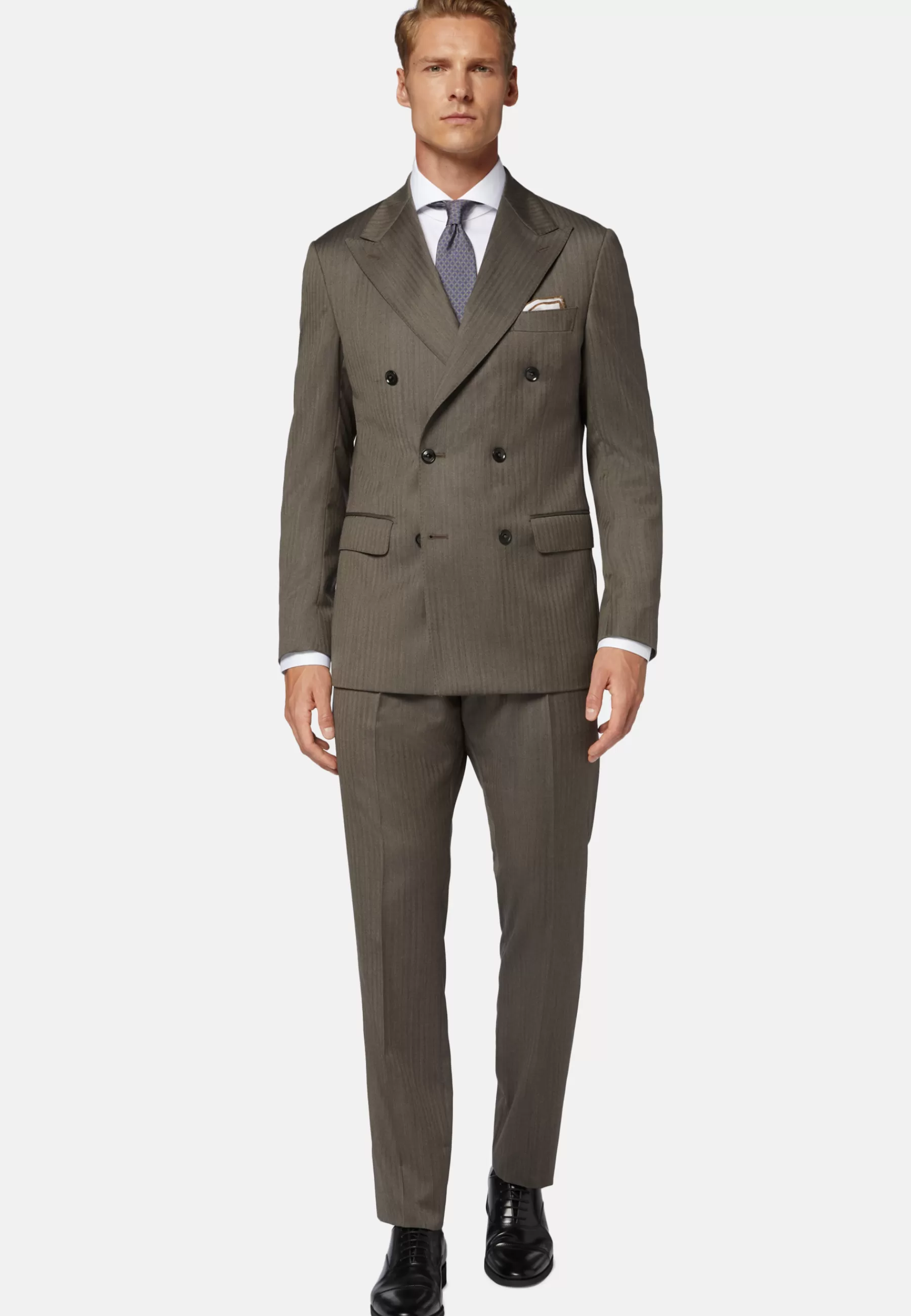 Suits^Boggi Milano Dove Grey Double Breasted Herringbone Suit In Wool Taupe