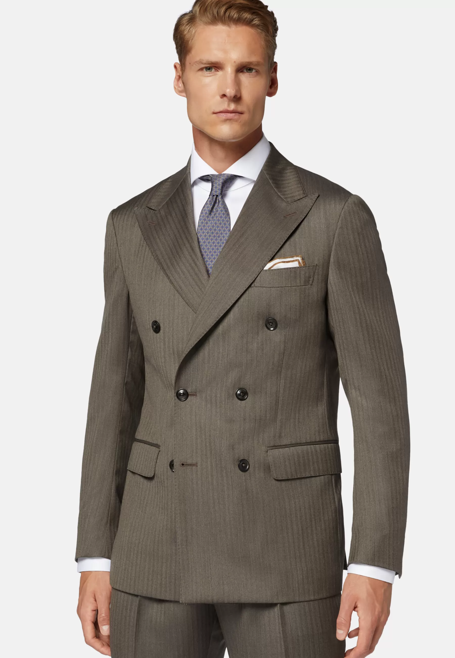 Suits^Boggi Milano Dove Grey Double Breasted Herringbone Suit In Wool Taupe