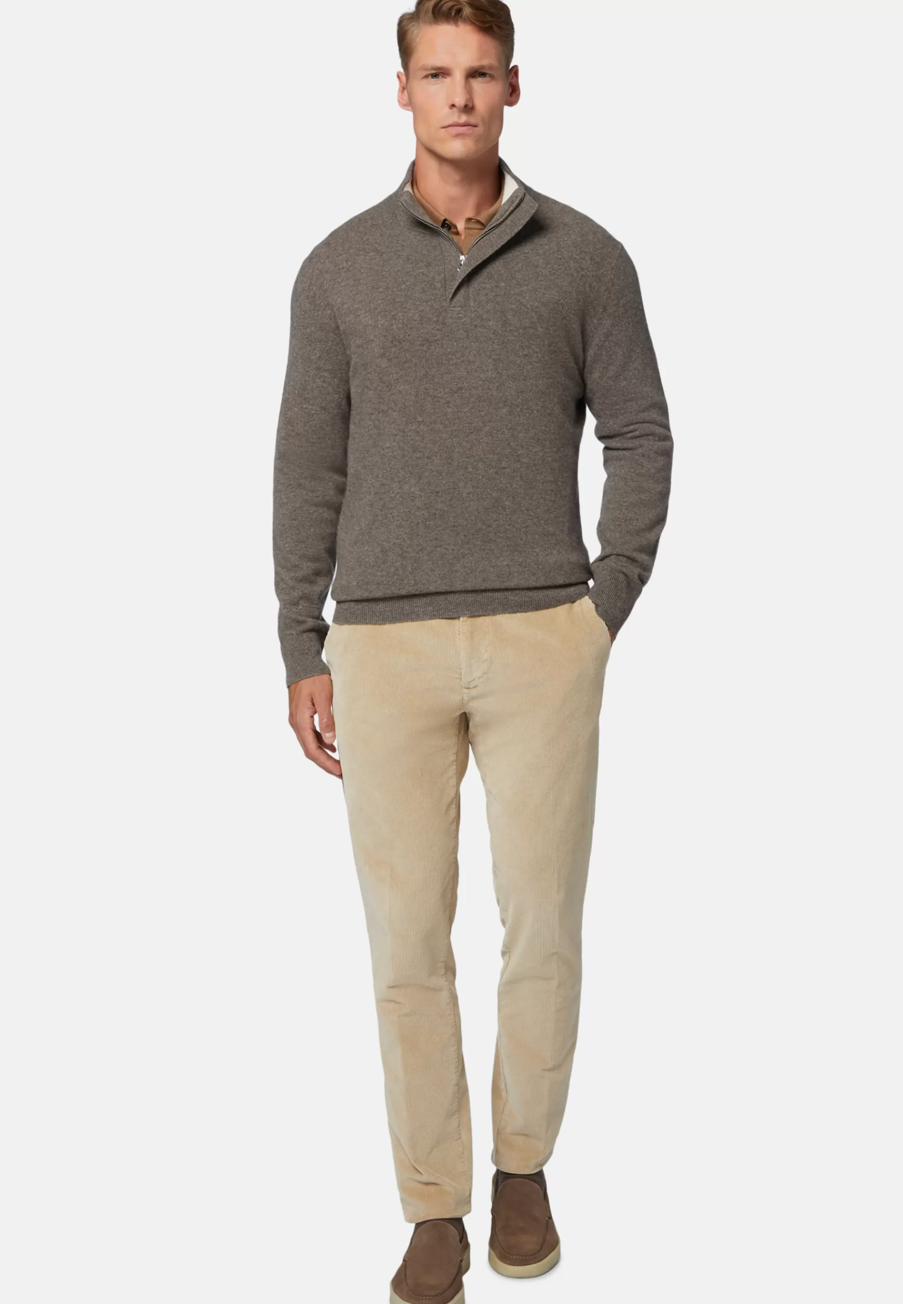 Knitwear^Boggi Milano Dove Grey Half-Zip Jumper in Cashmere Taupe