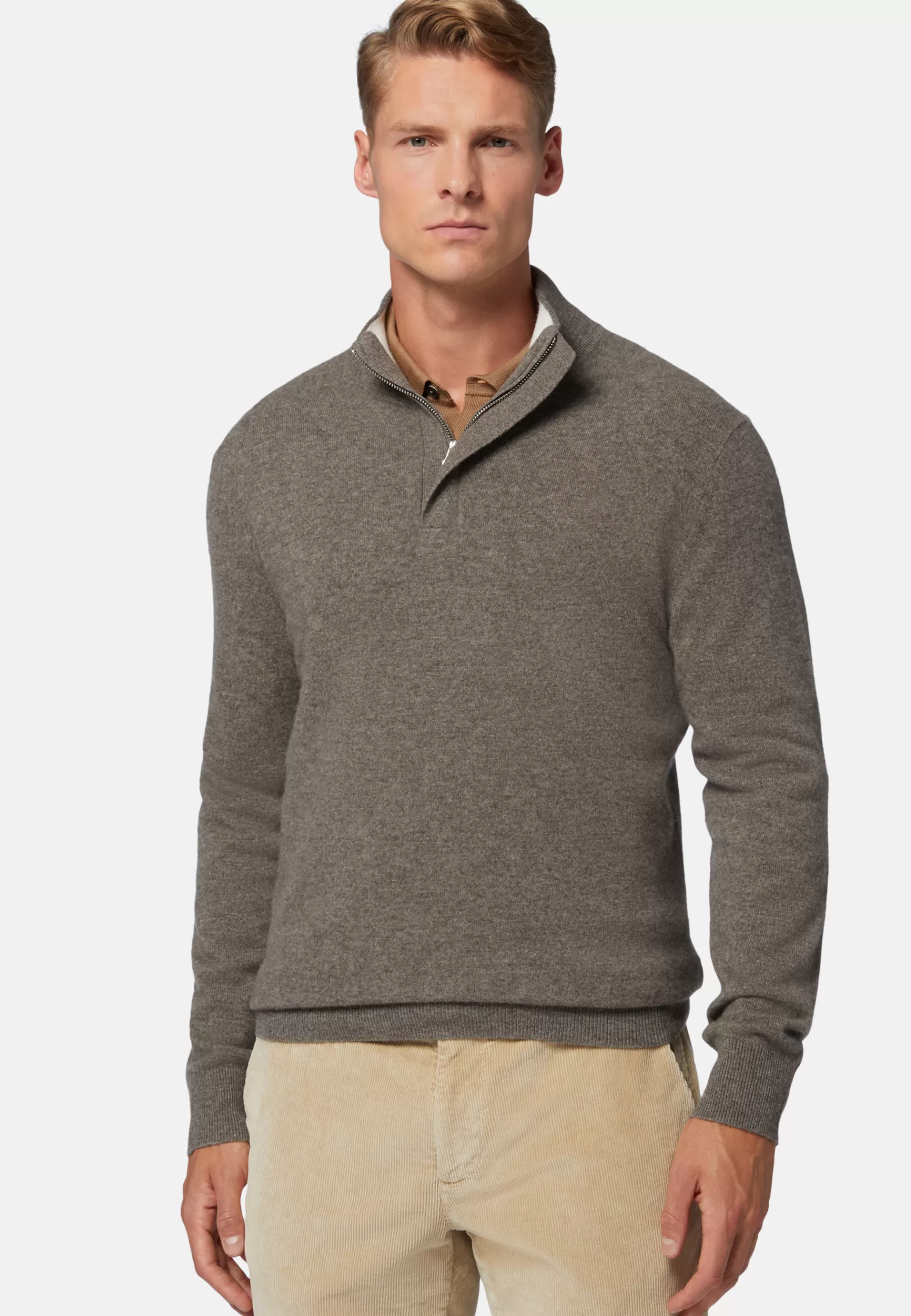 Knitwear^Boggi Milano Dove Grey Half-Zip Jumper in Cashmere Taupe