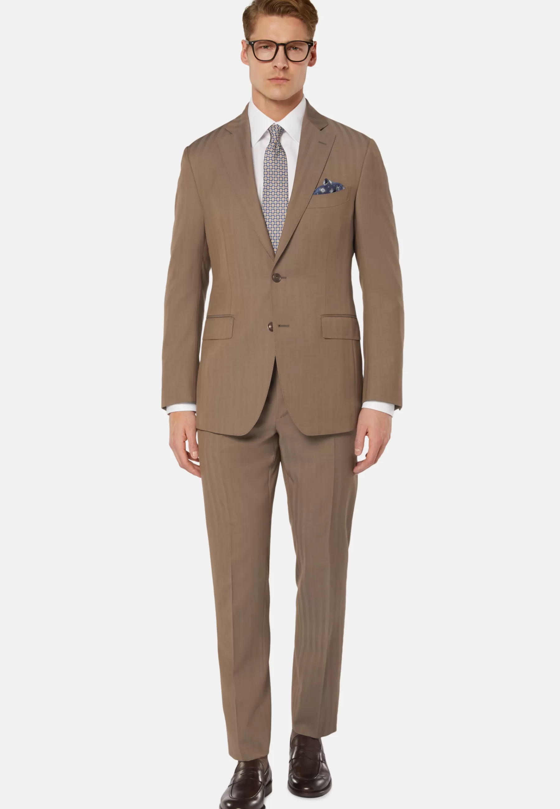 Suits^Boggi Milano Dove Grey Herringbone Suit In Super 130 Pure Wool Taupe