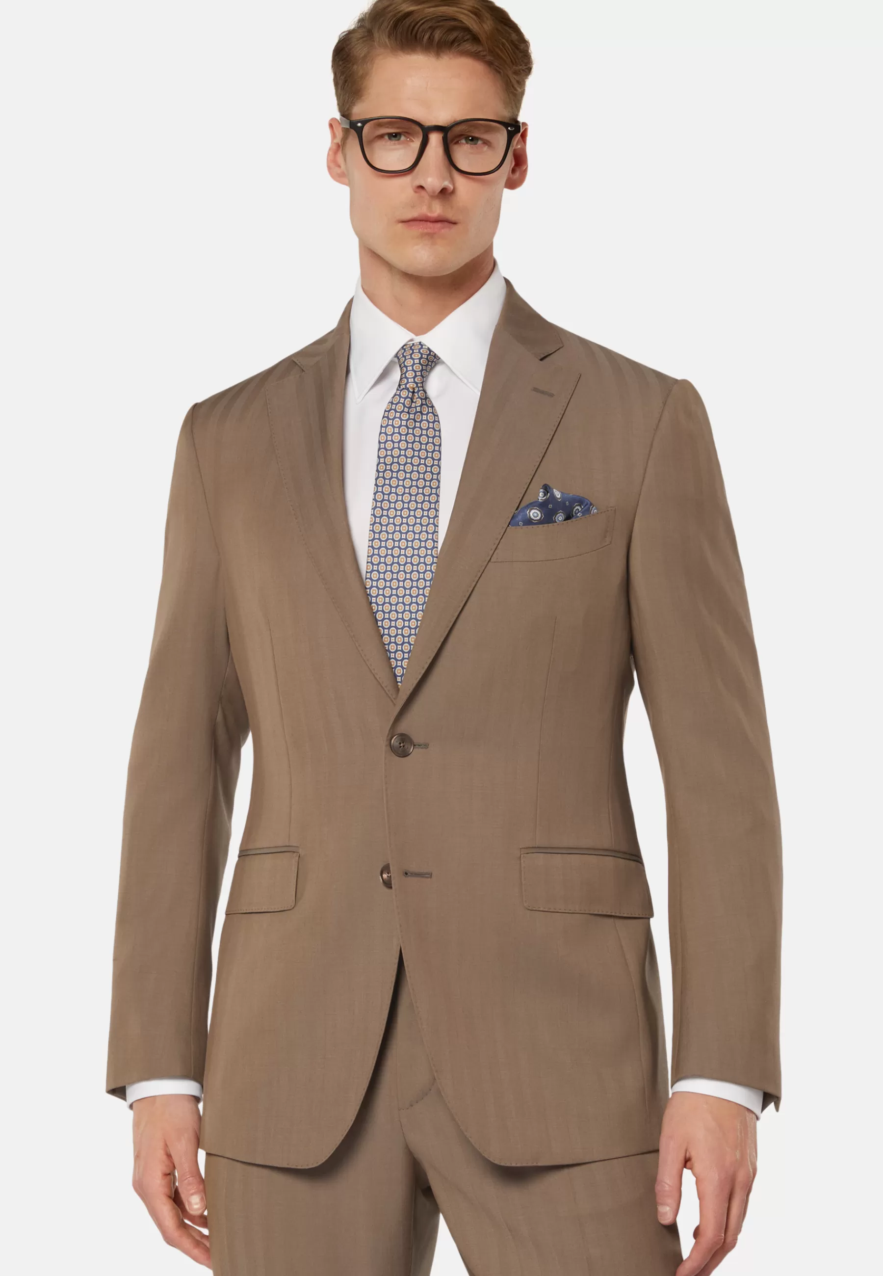 Suits^Boggi Milano Dove Grey Herringbone Suit In Super 130 Pure Wool Taupe