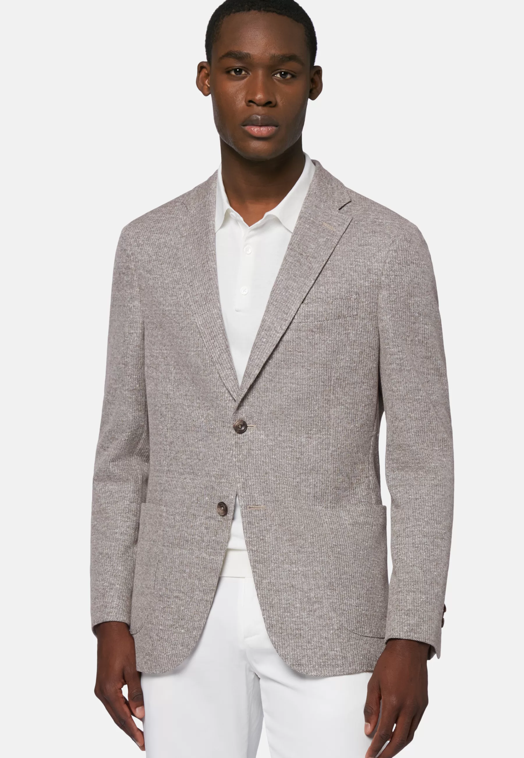 Blazers^Boggi Milano Dove Grey Melange Linen Cotton B Jersey Jacket Taupe