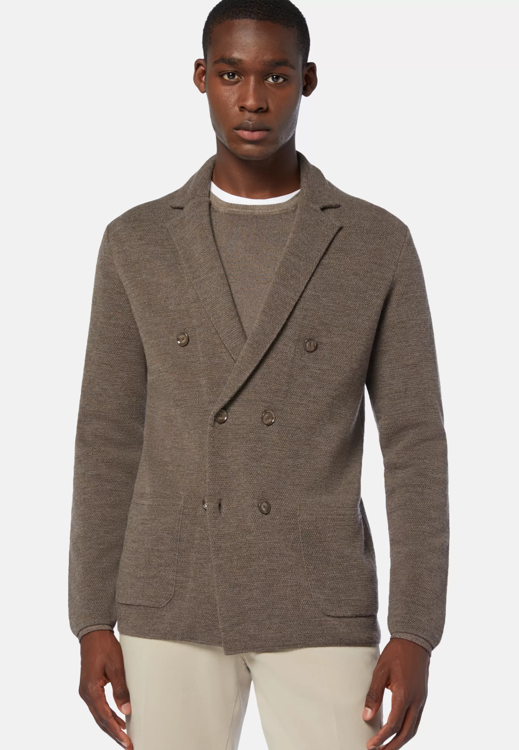 Blazers | Knitwear^Boggi Milano Dove Grey Merino Wool Double-Breasted Jacket Taupe