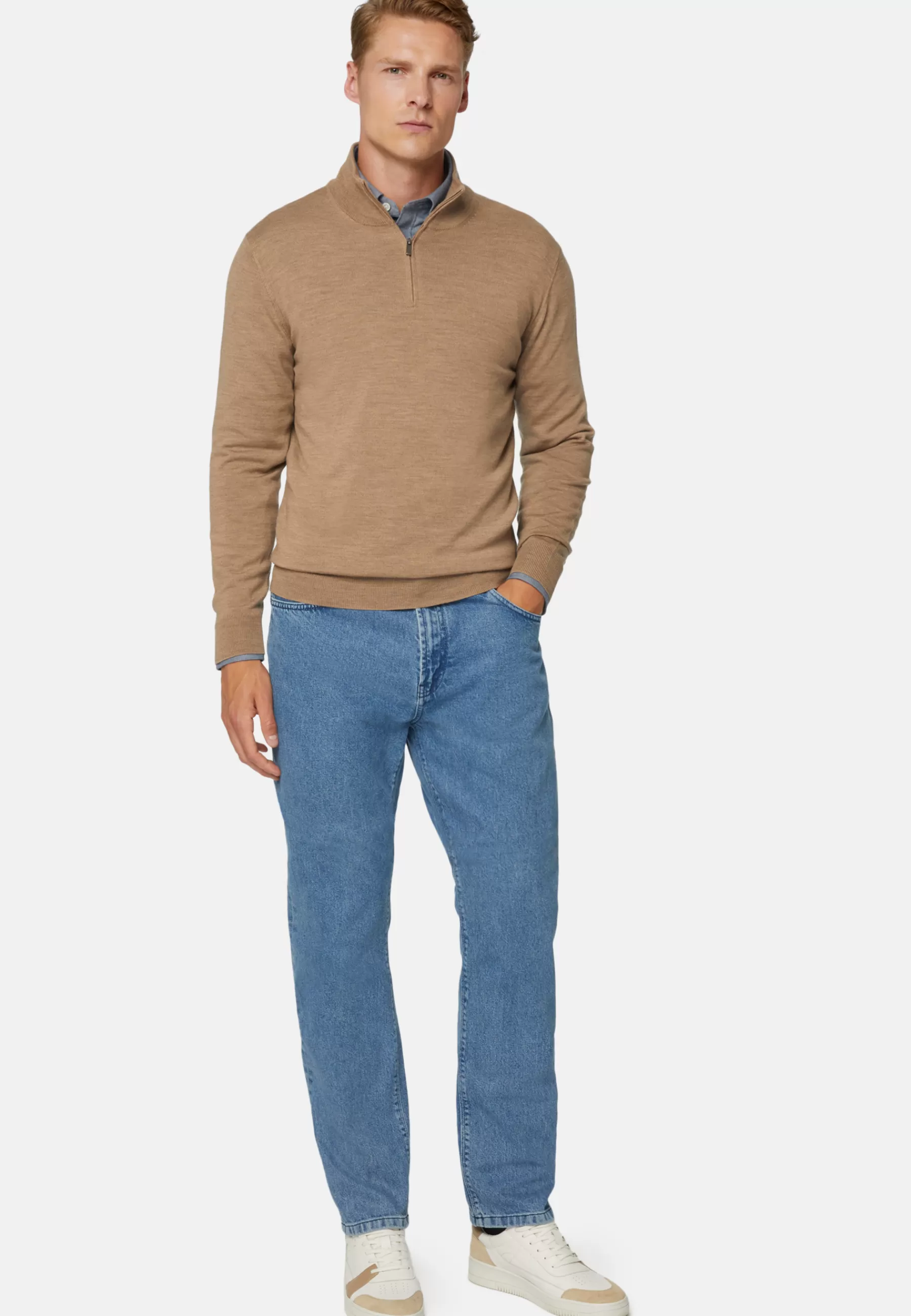 Knitwear^Boggi Milano Dove Grey Merino Wool Half-Zip Jumper Taupe