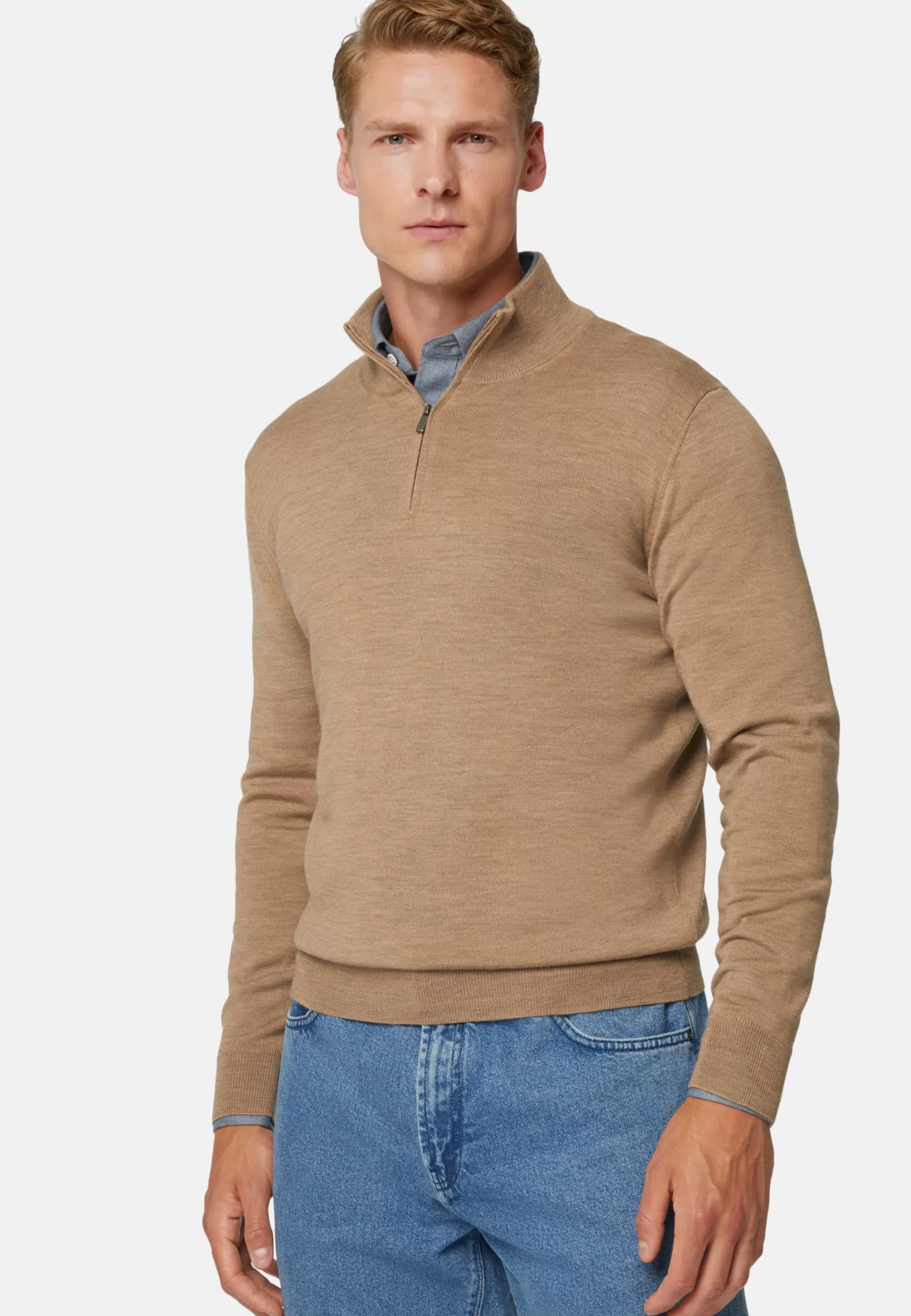 Knitwear^Boggi Milano Dove Grey Merino Wool Half-Zip Jumper Taupe