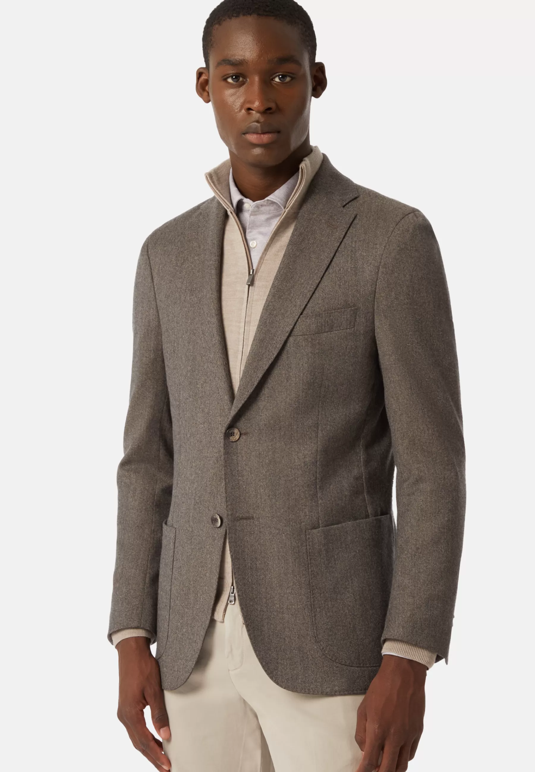 Blazers^Boggi Milano Dovey Grey Jacket in Wool Flannel Taupe