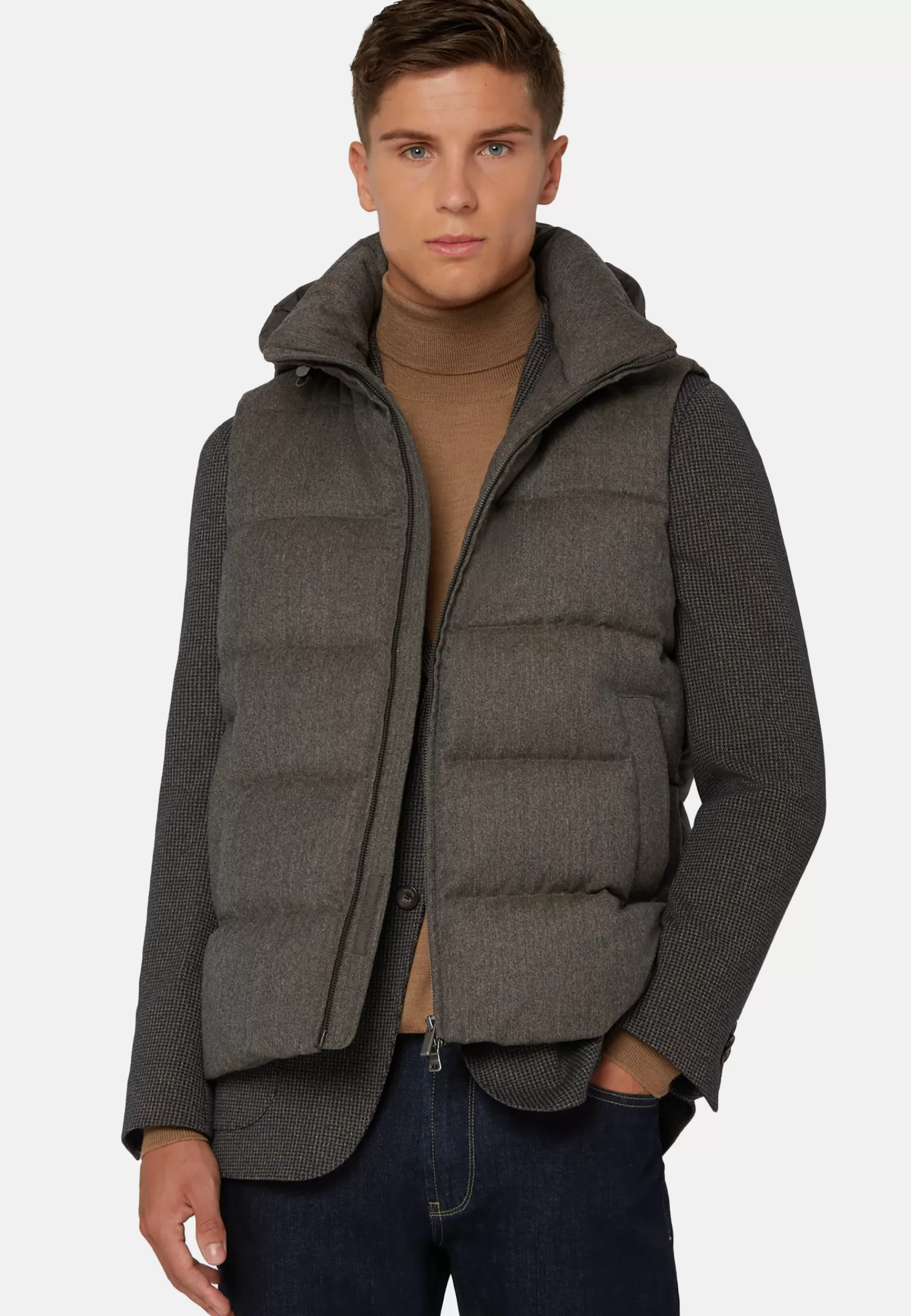 Outerwear^Boggi Milano Down-Filled Flannel Gilet With Hood Taupe