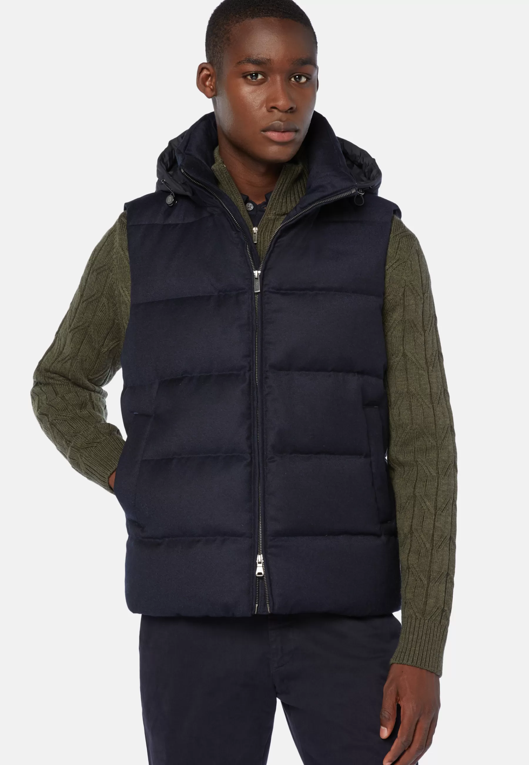 Outerwear^Boggi Milano Down-Filled Flannel Gilet With Hood Navy blue