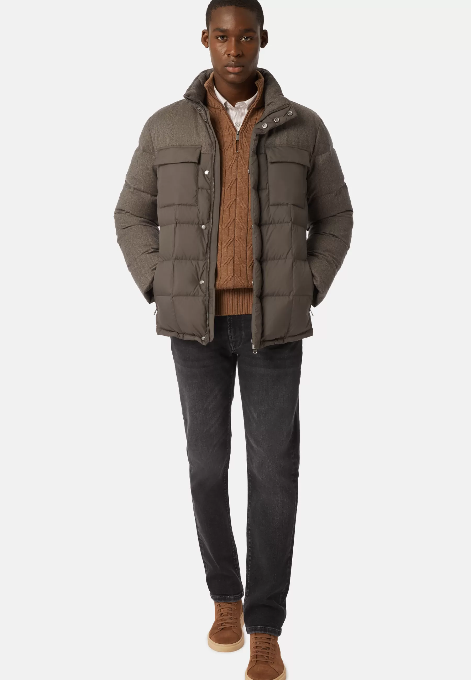 Outerwear^Boggi Milano Flyn Flannel and Feather Tech Bomber Jacket Taupe