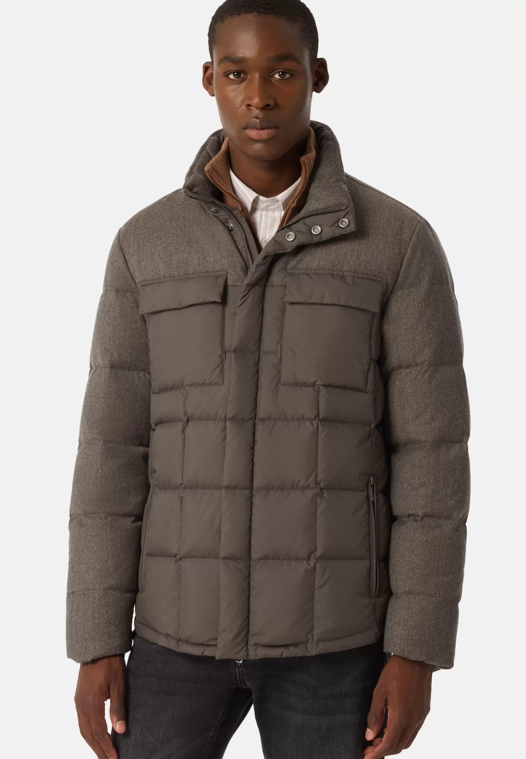 Outerwear^Boggi Milano Flyn Flannel and Feather Tech Bomber Jacket Taupe