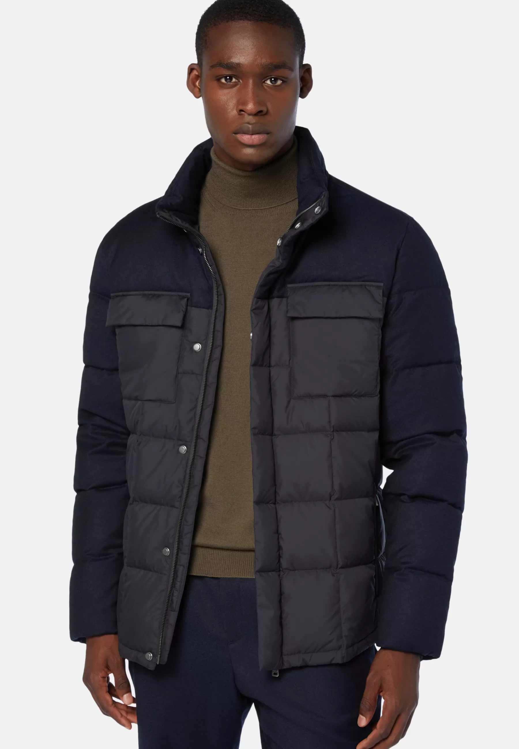 Outerwear^Boggi Milano Flyn Flannel and Feather Tech Bomber Jacket Navy blue