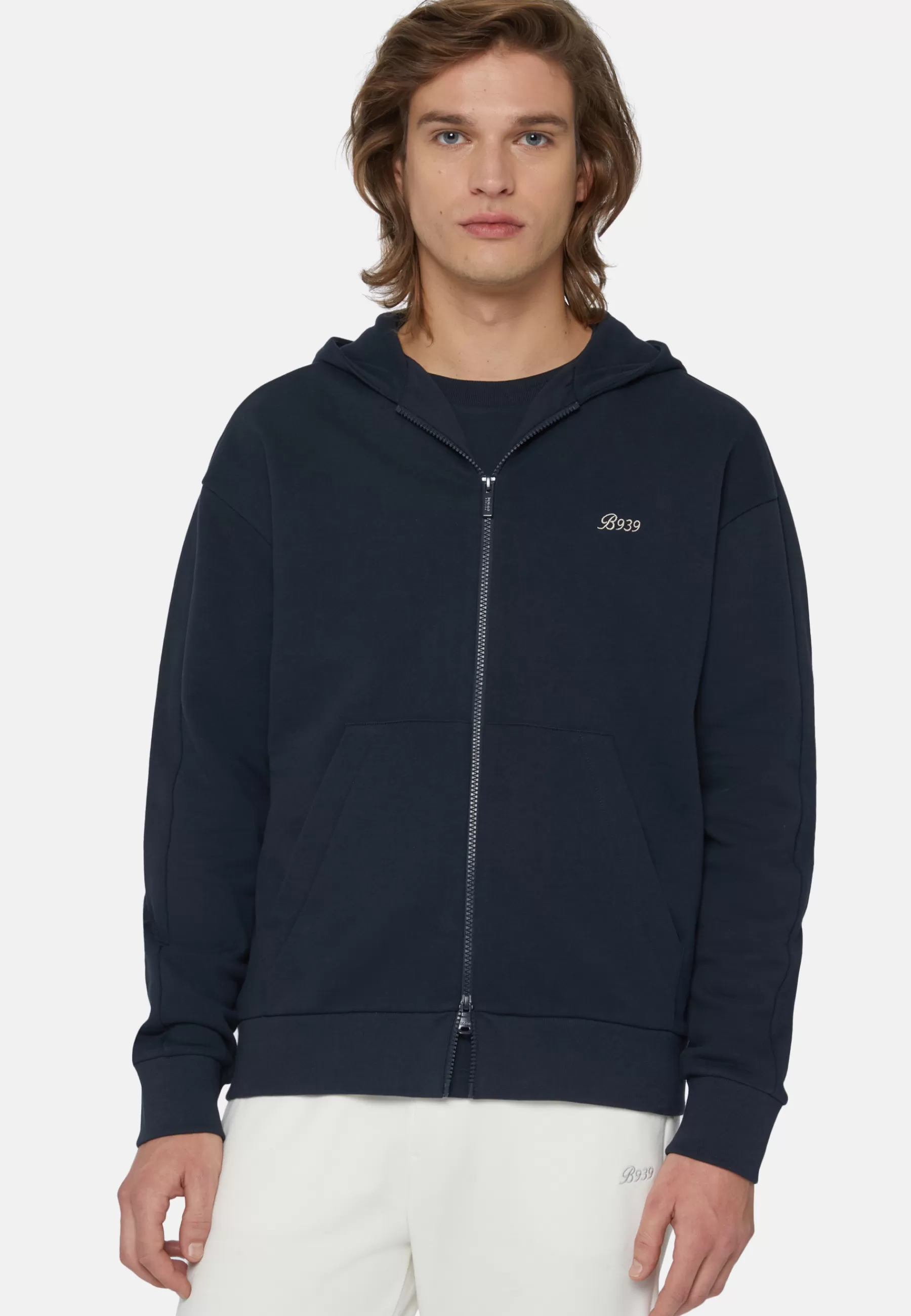 Sweatshirts and Joggers^Boggi Milano Full Zip Sweatshirt In Organic Cotton Blend Navy blue