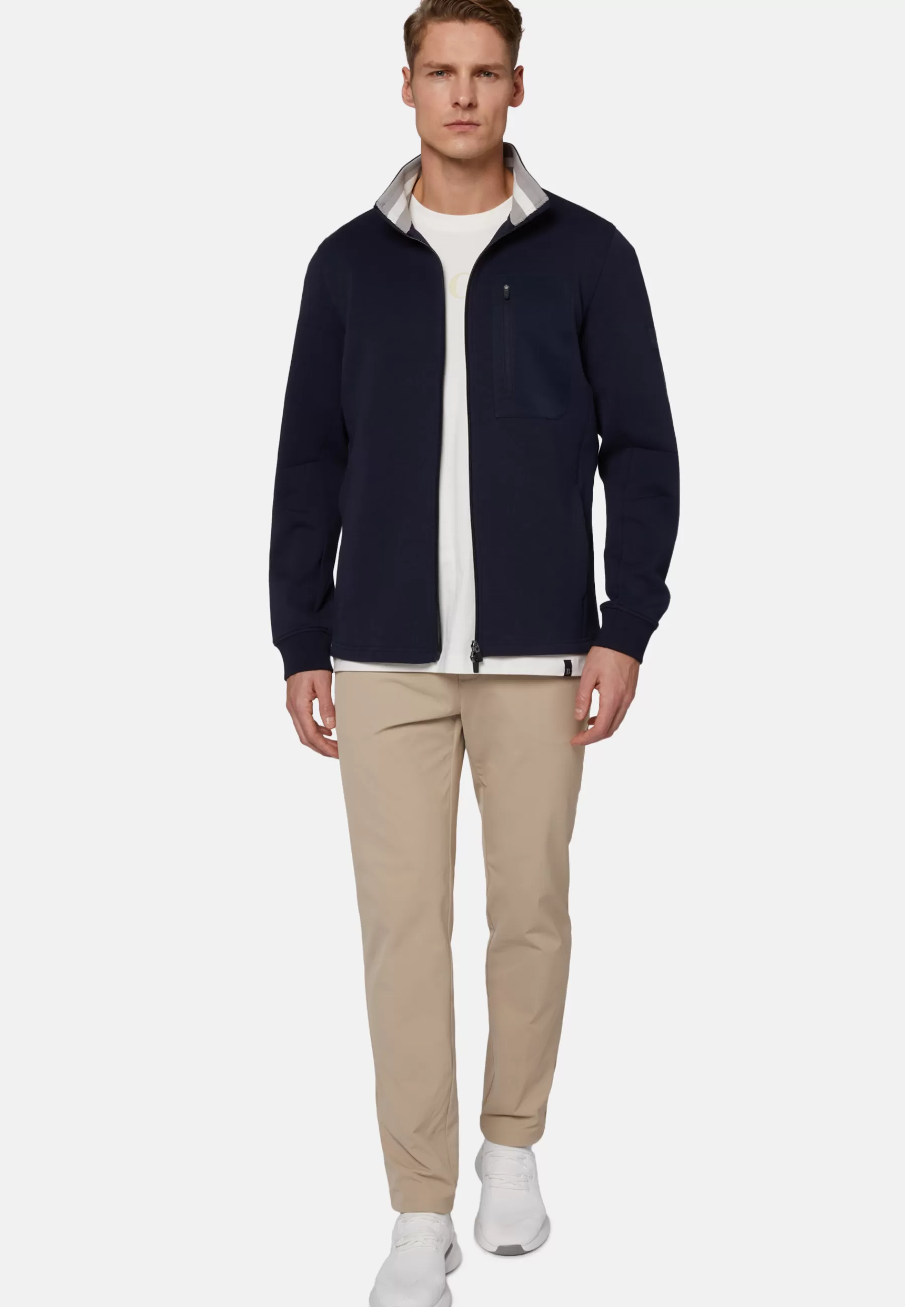 Sweatshirts and Joggers^Boggi Milano Full-Zip Hoodie In Lightweight Scuba Navy blue