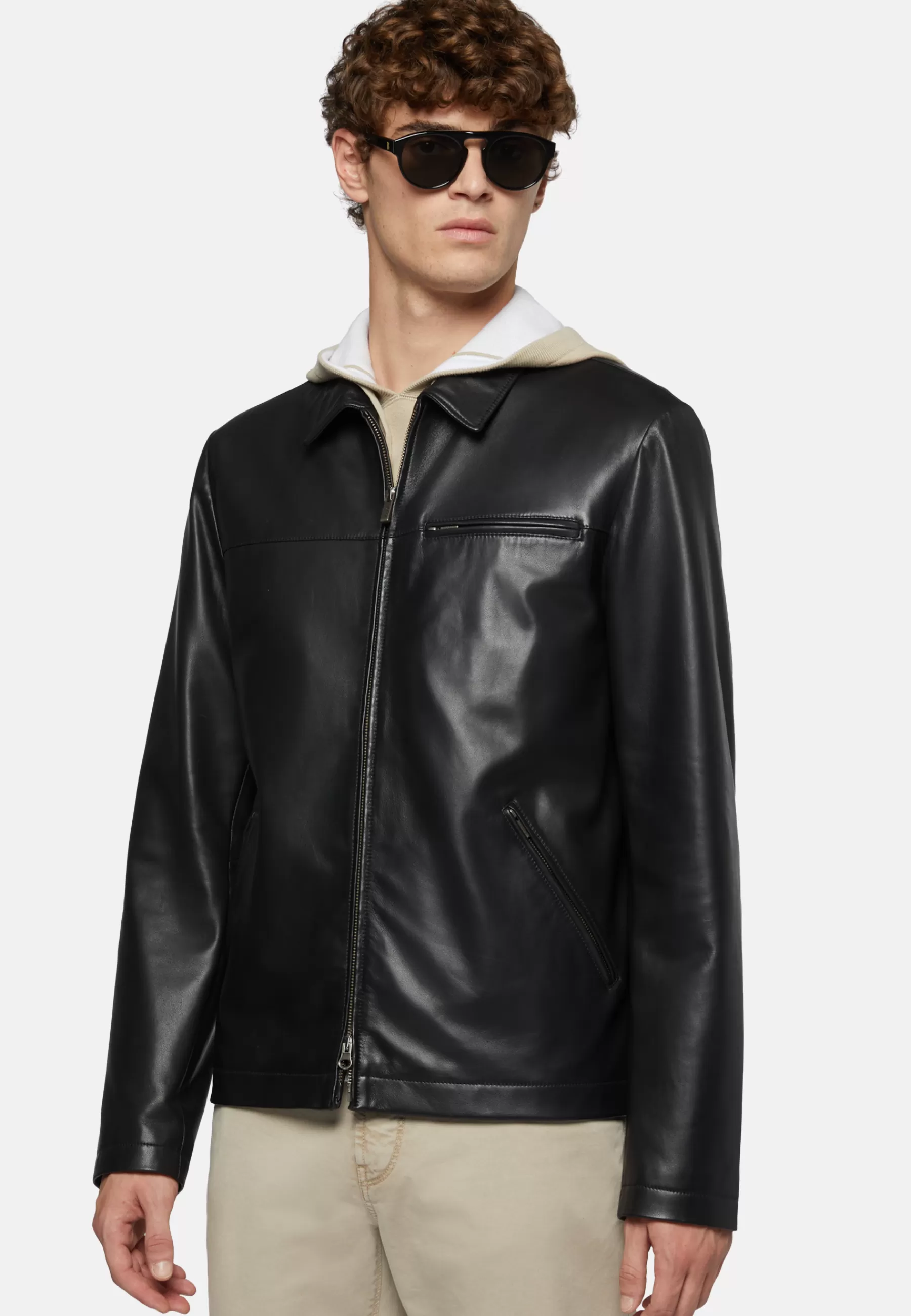 Outerwear^Boggi Milano Genuine Leather Bomber Jacket Black