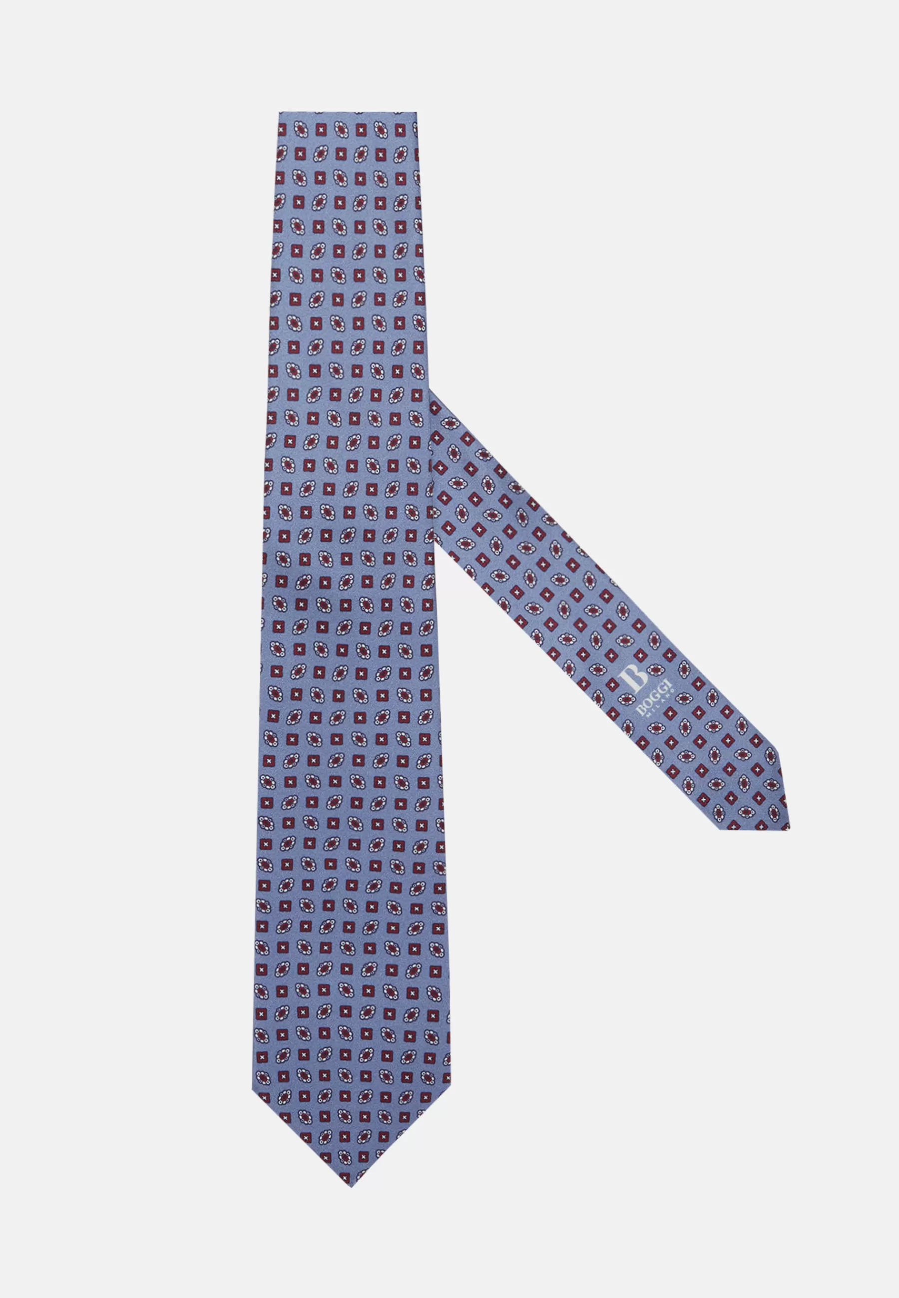 Ties^Boggi Milano Geometric Patterned Silk Tie Light Blue