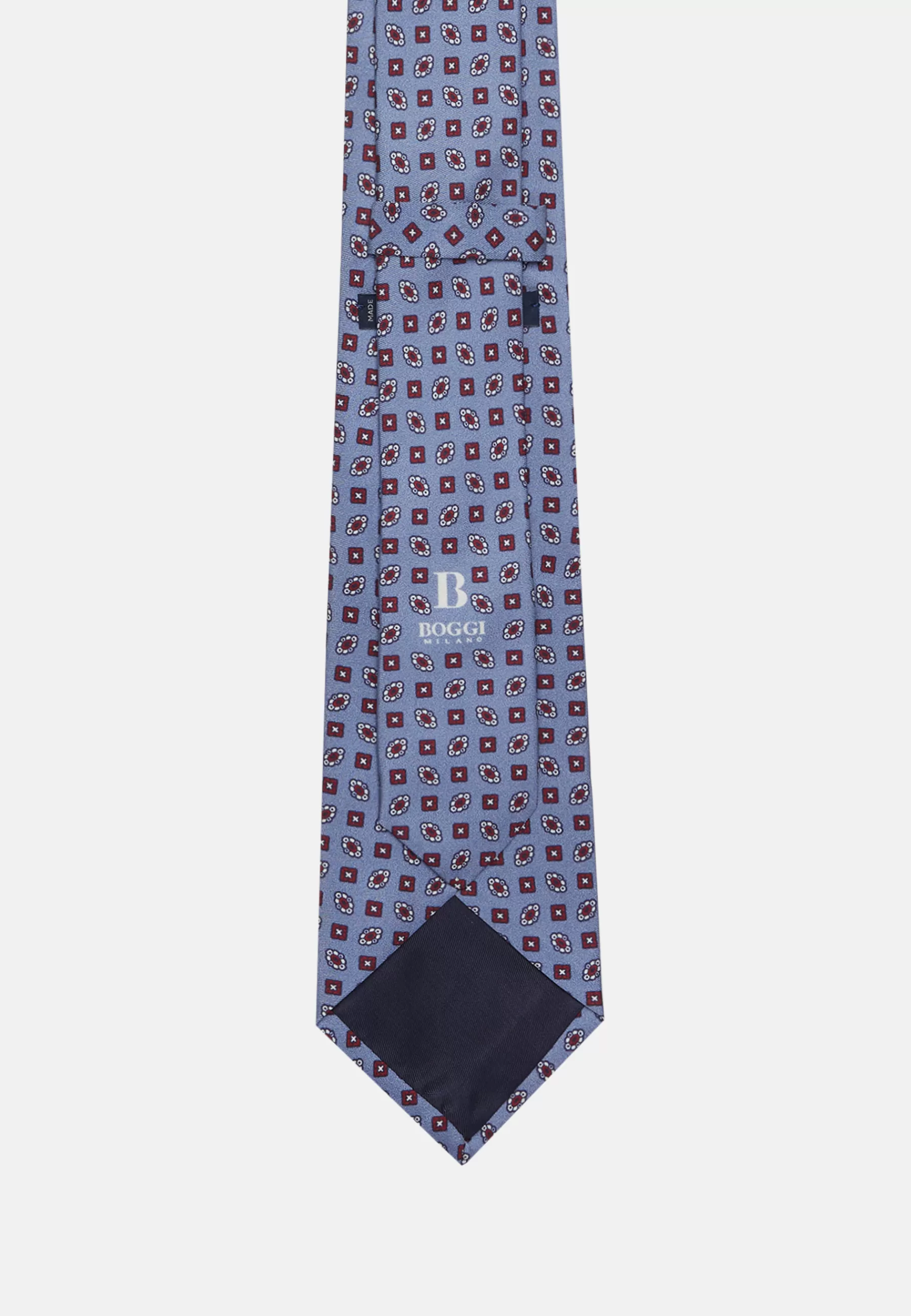 Ties^Boggi Milano Geometric Patterned Silk Tie Light Blue