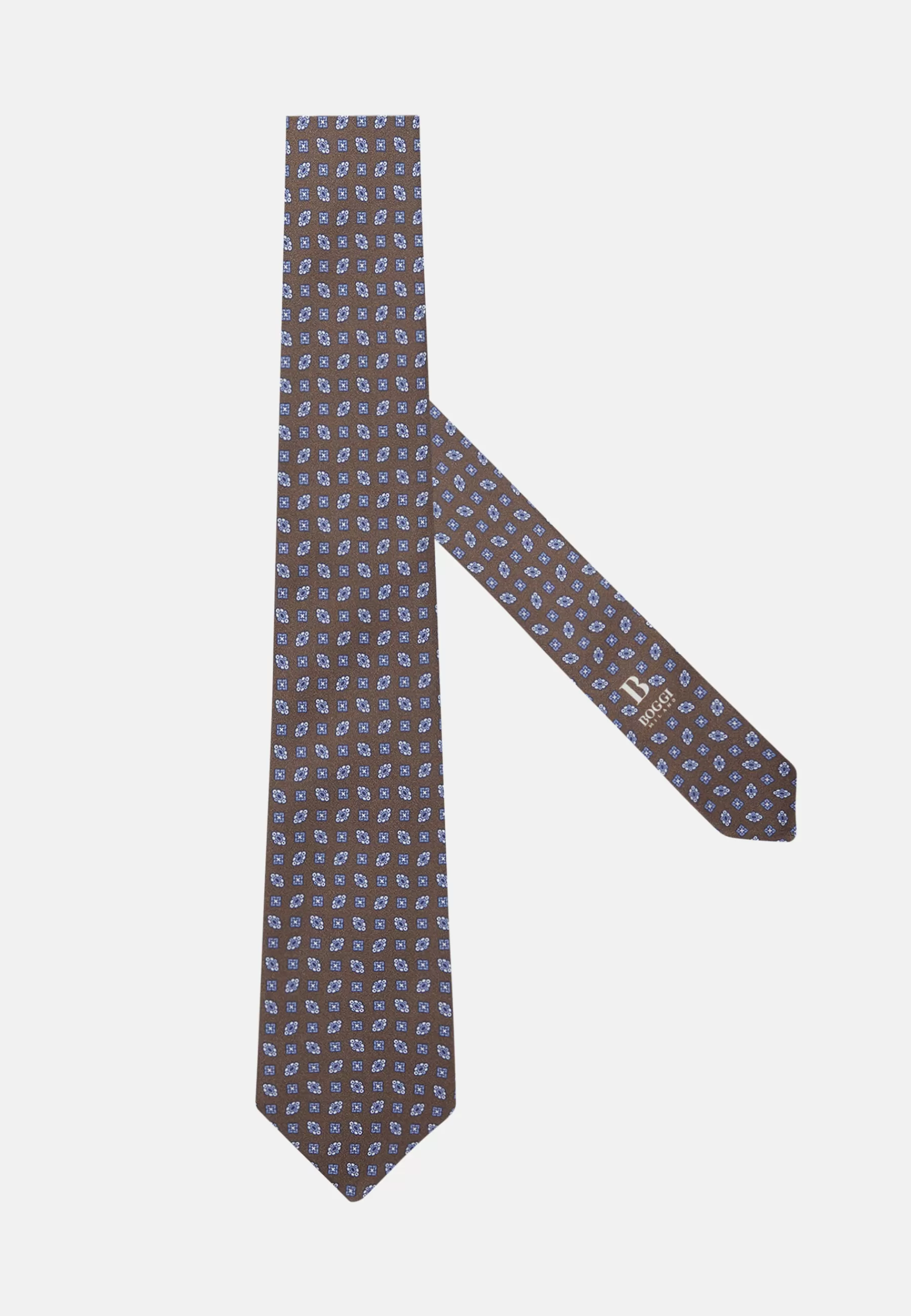 Ties^Boggi Milano Geometric Patterned Silk Tie Brown