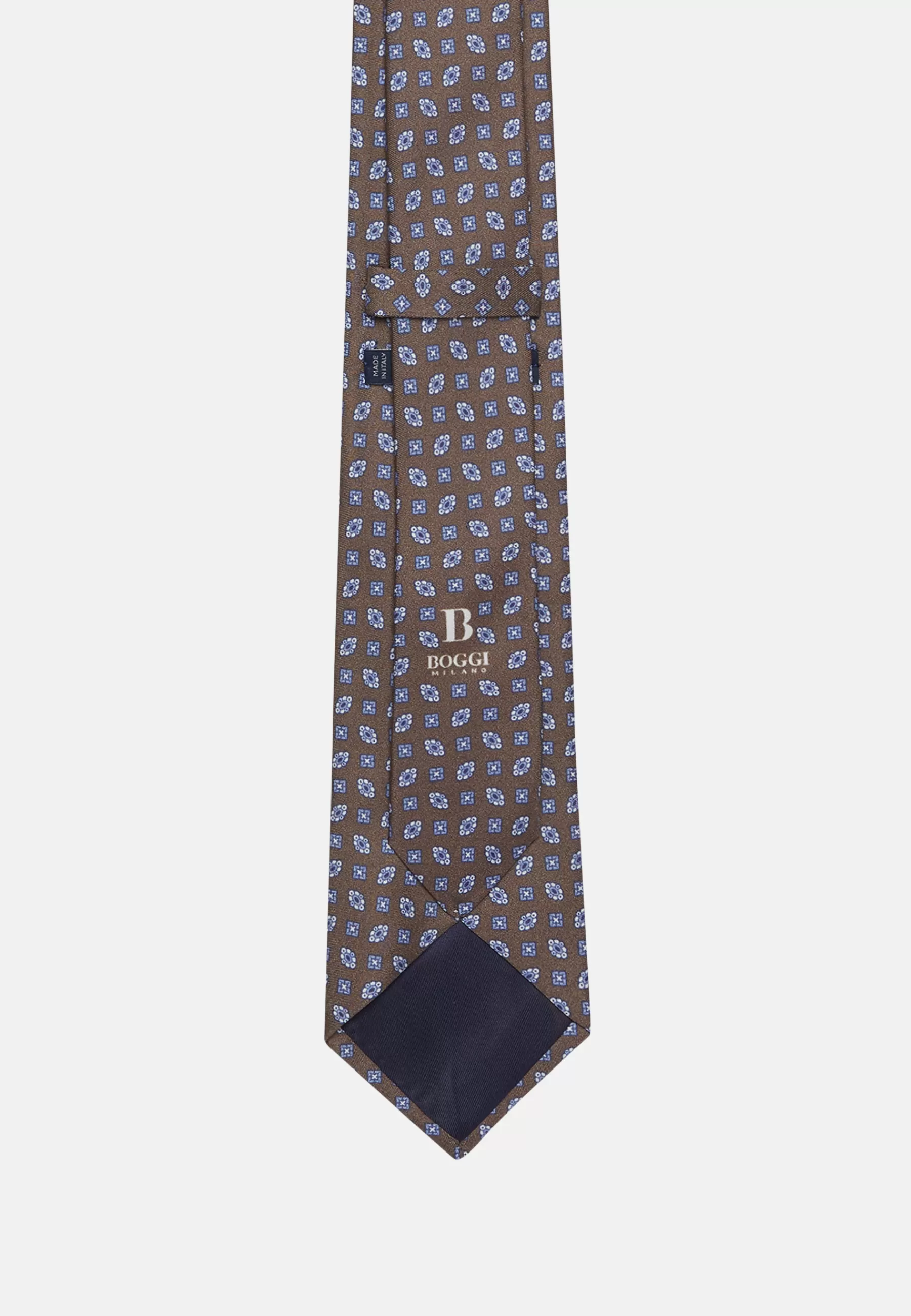 Ties^Boggi Milano Geometric Patterned Silk Tie Brown