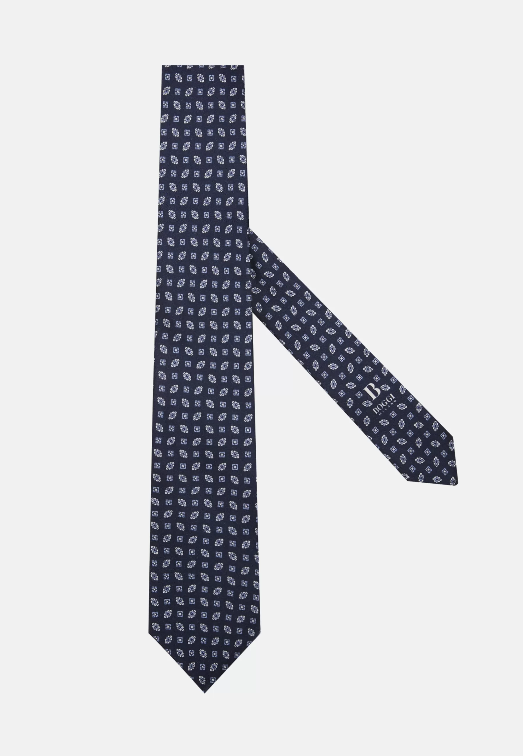 Ties^Boggi Milano Geometric Patterned Silk Tie Navy blue