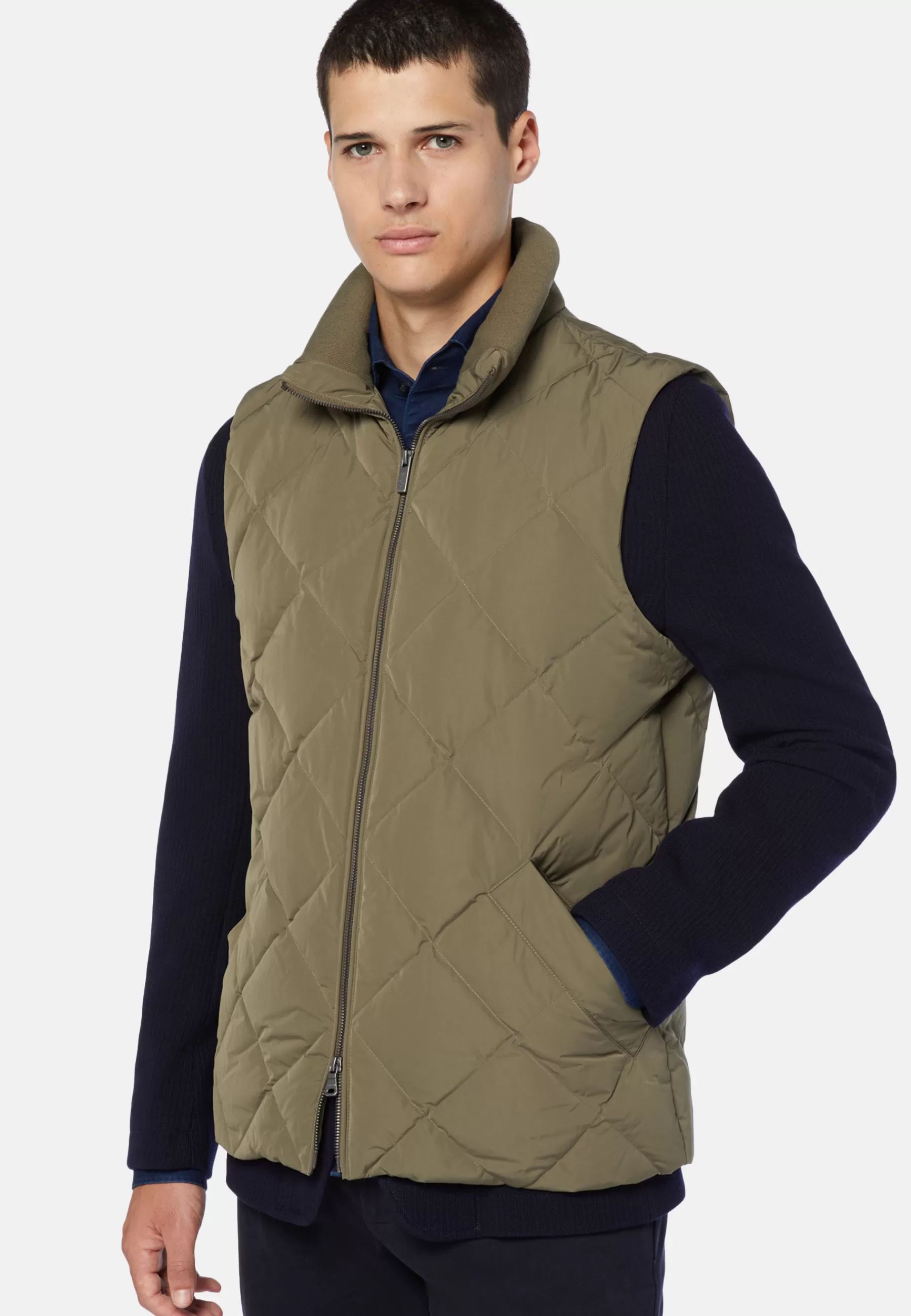 Outerwear^Boggi Milano Goose Down Recycled Fabric Waistcoat Military Green