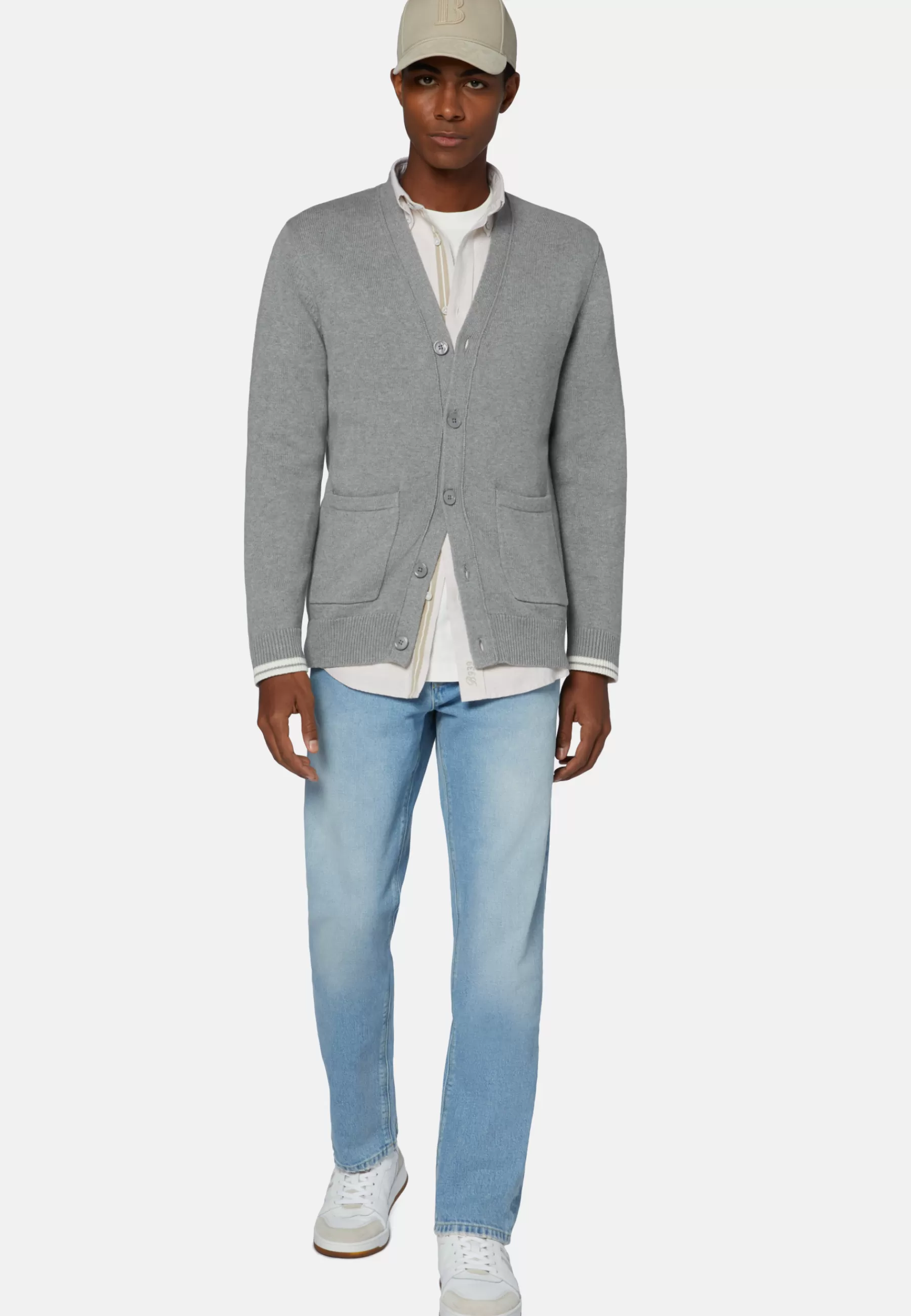 Knitwear^Boggi Milano Gray Knitted Cardigan in Organic Cotton Grey