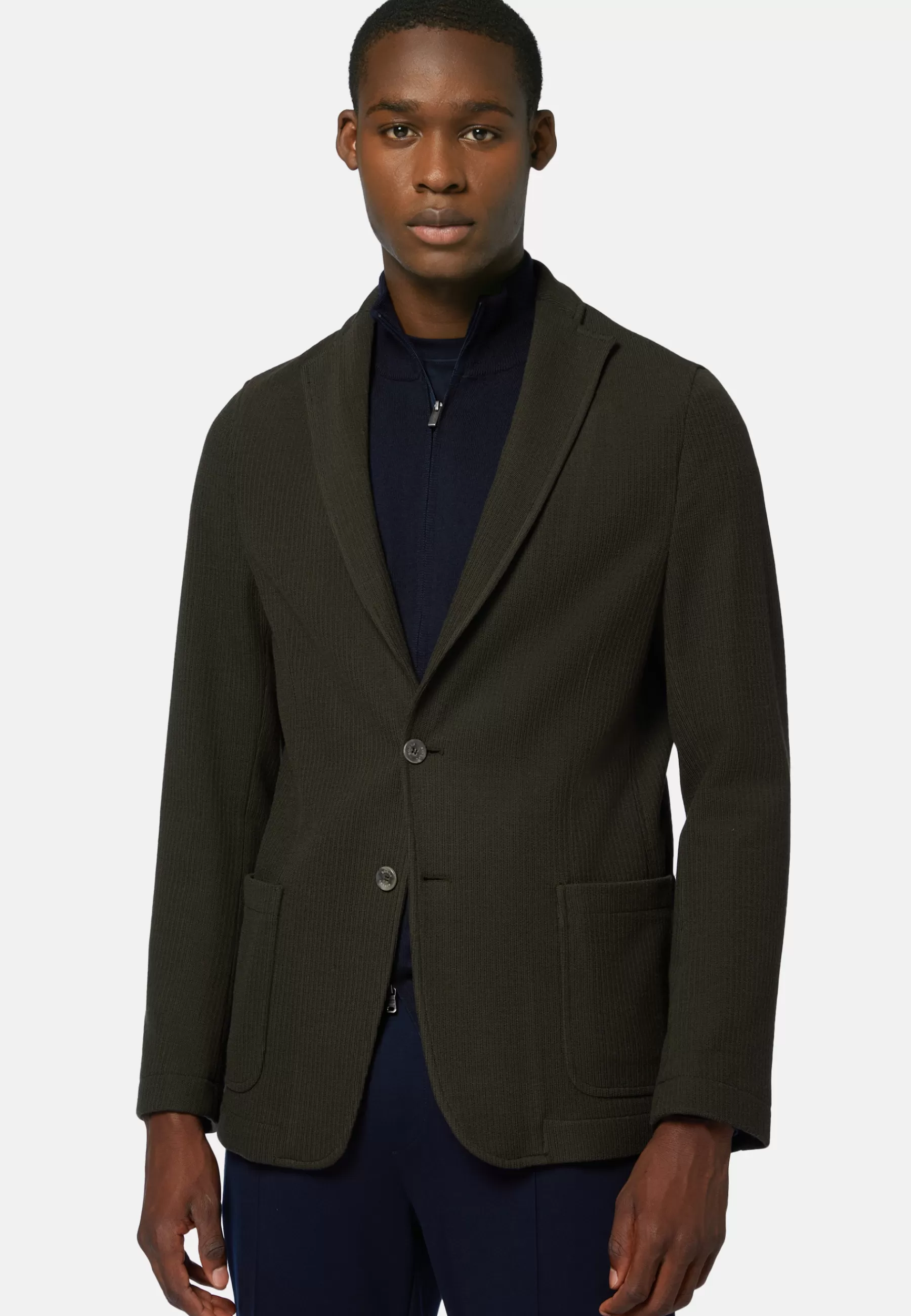 Blazers^Boggi Milano Green Bridge Jacket in B Jersey Wool and Cotton Military Green