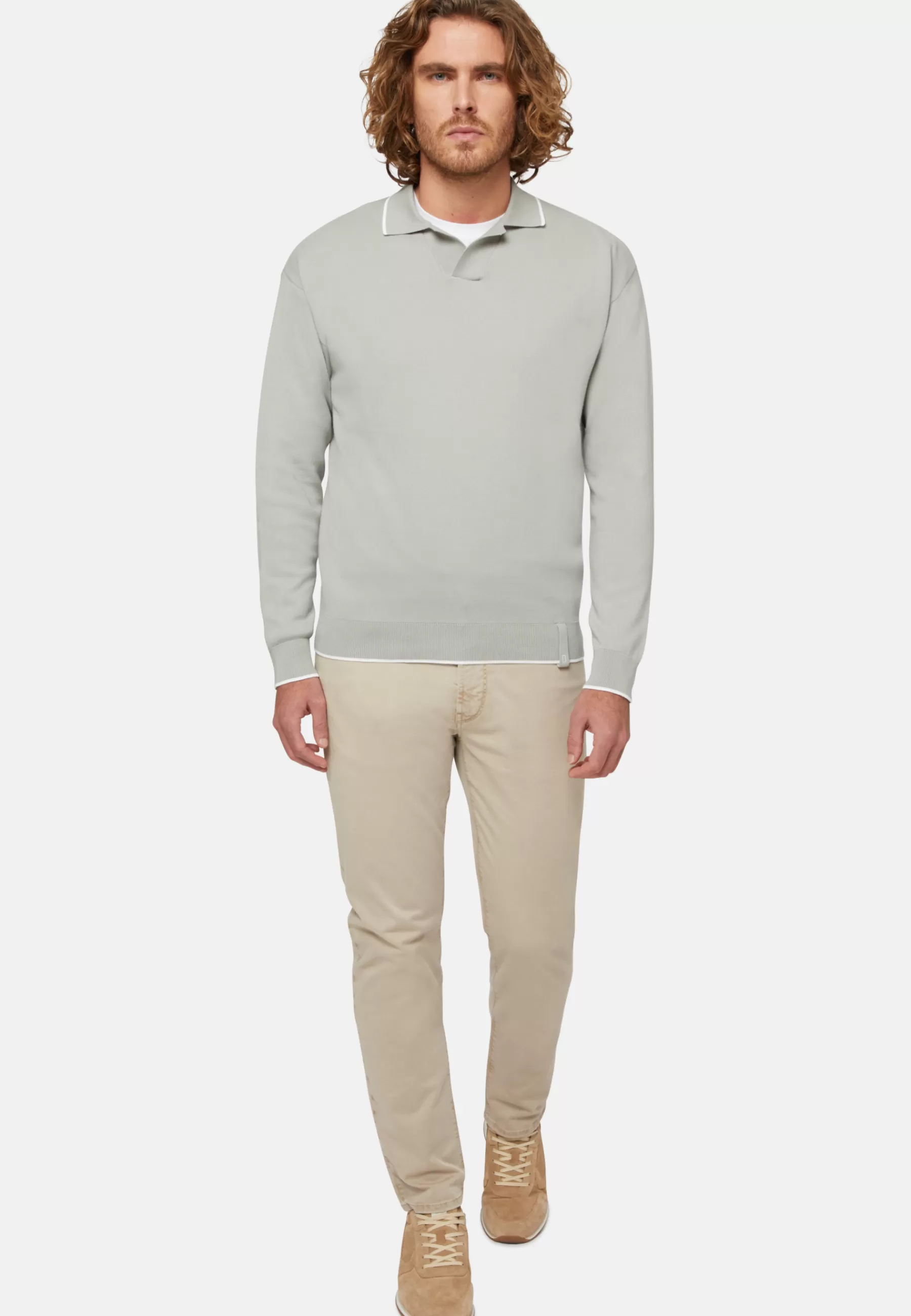 Polo | Knitwear^Boggi Milano Cotton Open Neck Polo Jumper Green