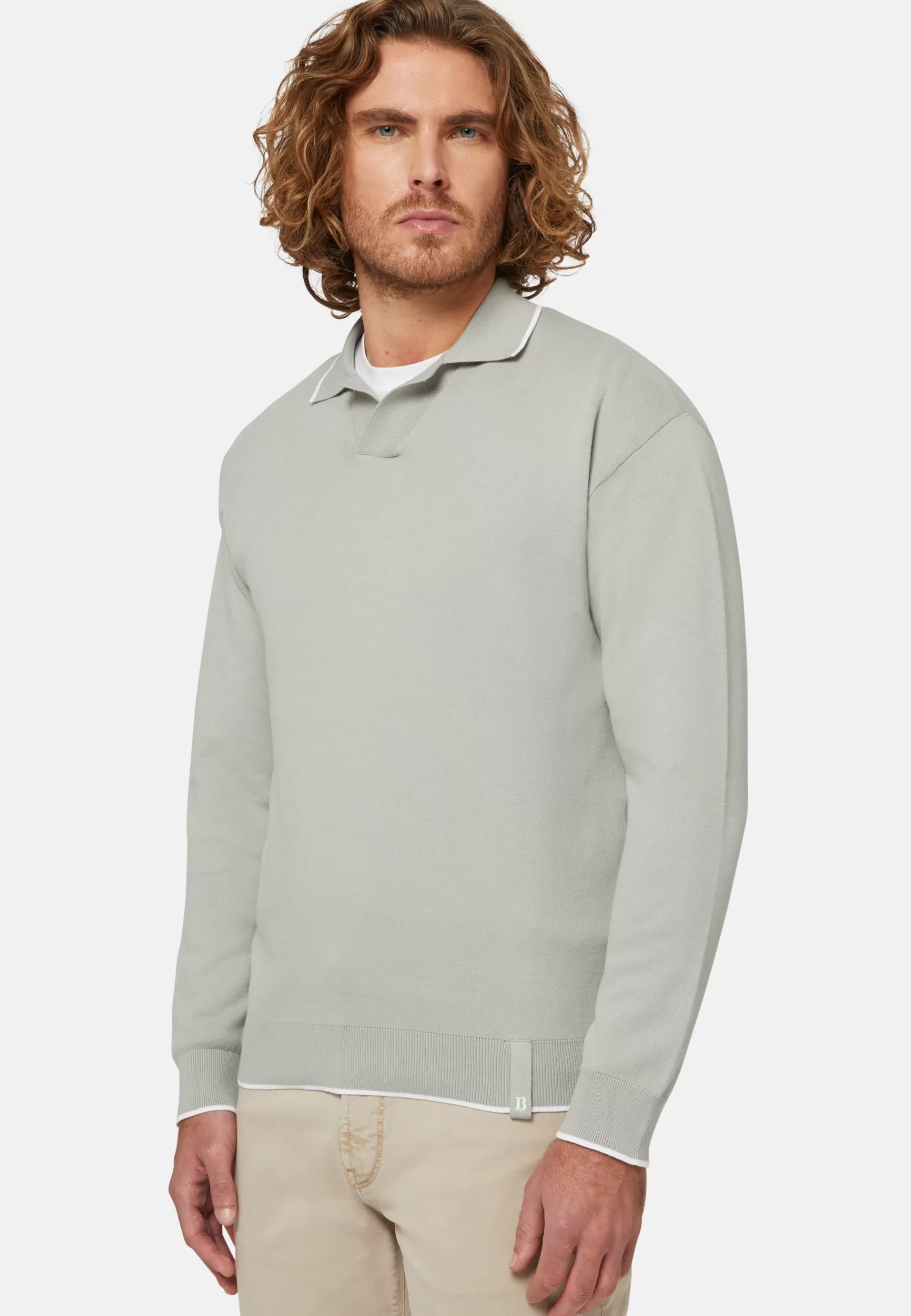 Polo | Knitwear^Boggi Milano Cotton Open Neck Polo Jumper Green