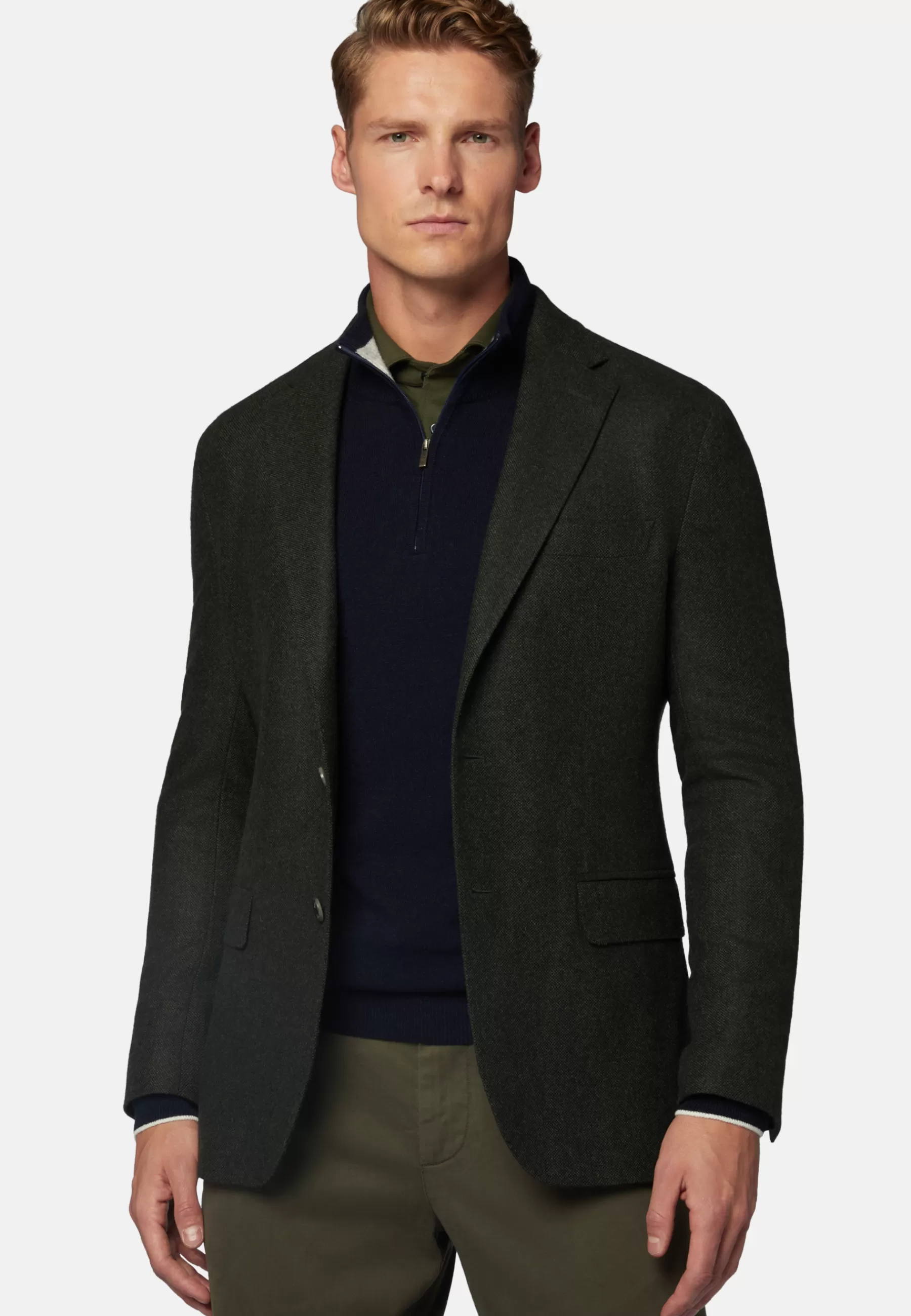 Blazers^Boggi Milano Jacket in Stretch Wool Flannel Green