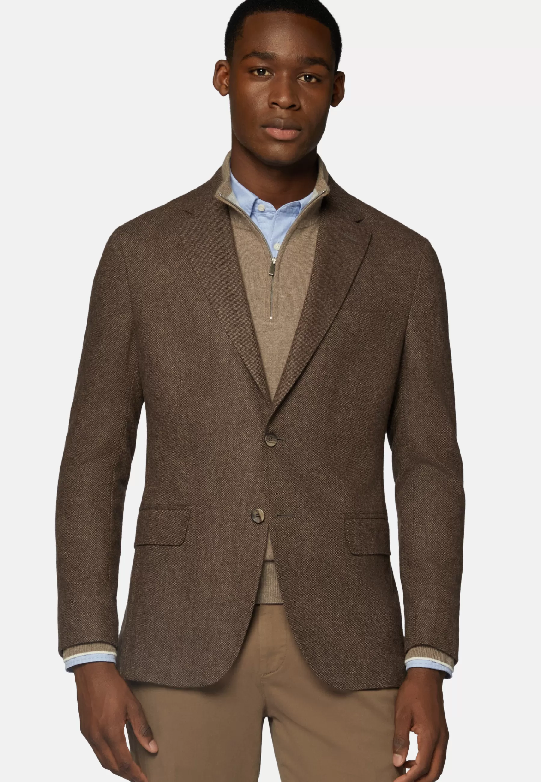 Blazers^Boggi Milano Green Jacket in Stretch Wool Flannel Brown