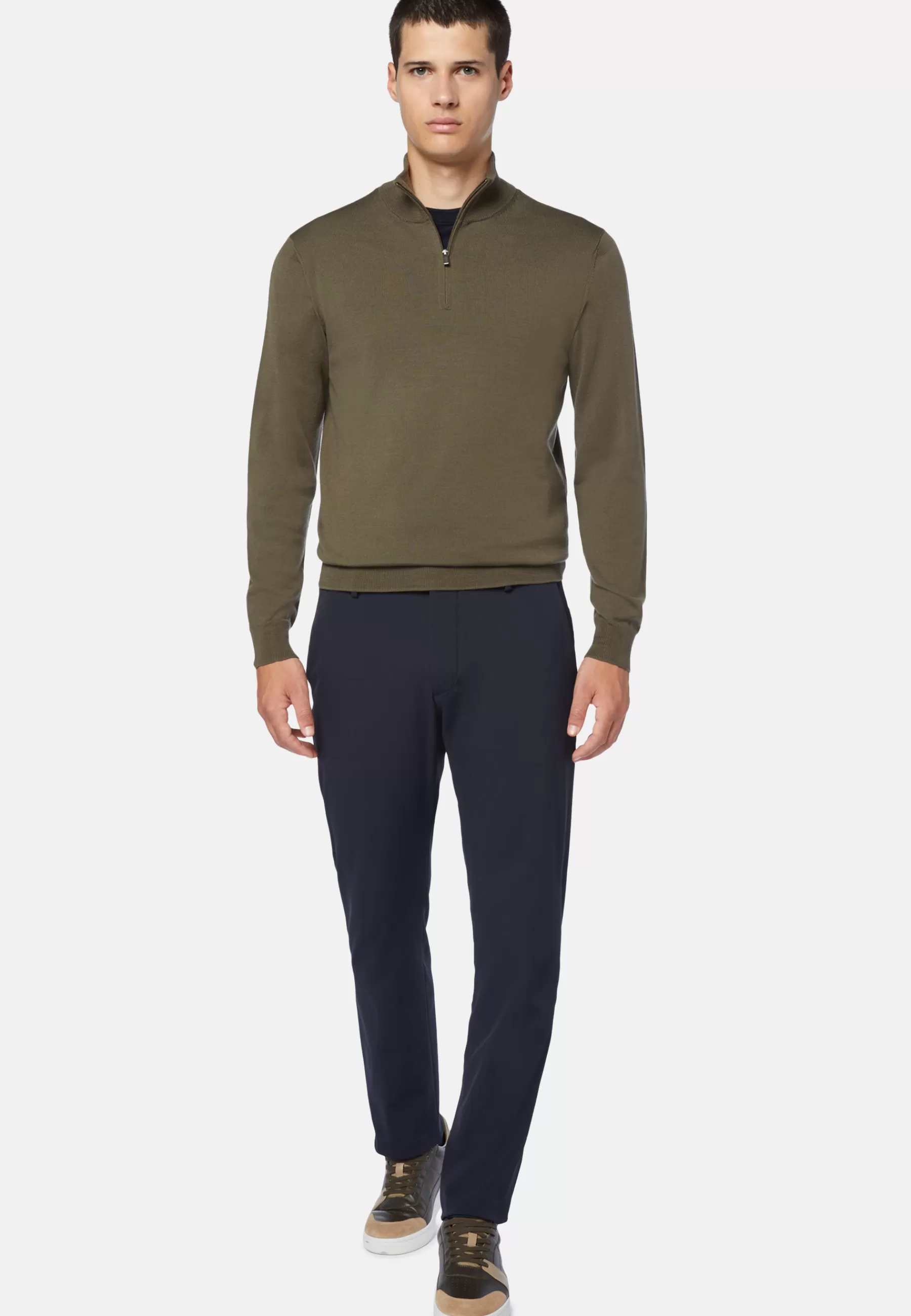 Knitwear^Boggi Milano Green Merino Wool Half-Zip Jumper Military Green