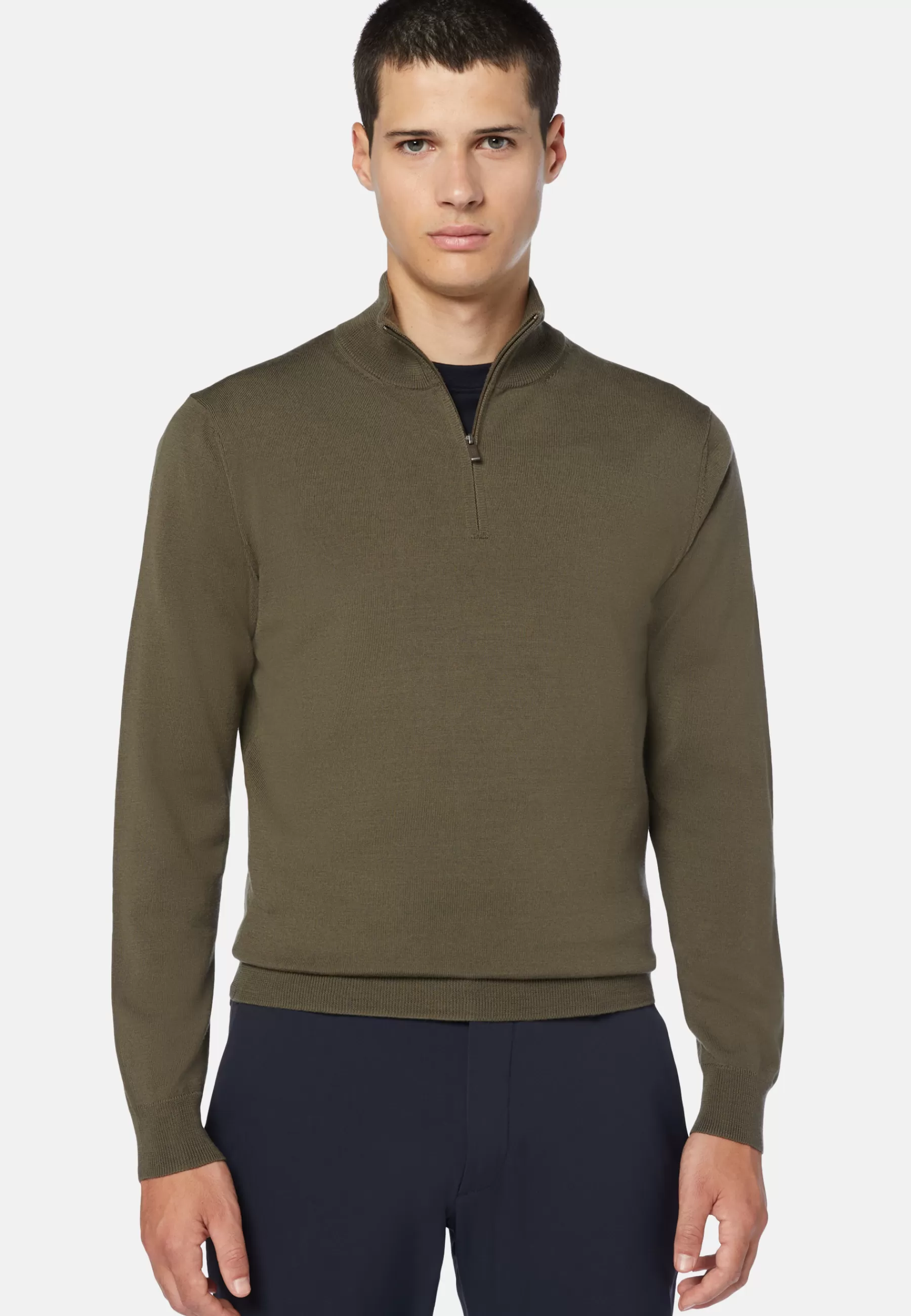 Knitwear^Boggi Milano Green Merino Wool Half-Zip Jumper Military Green