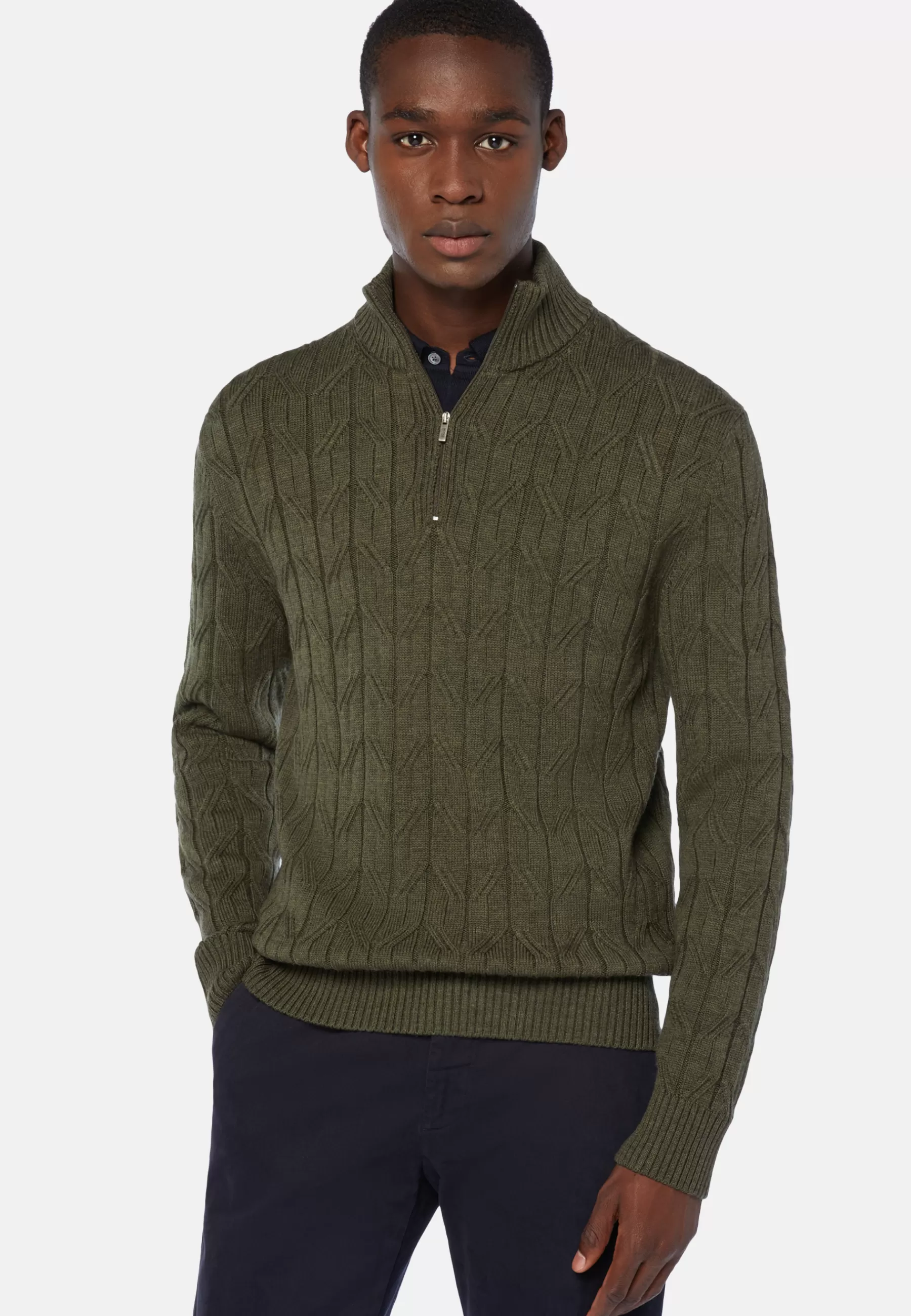 Knitwear^Boggi Milano Green Merino Wool Half-Zip Jumper Military Green