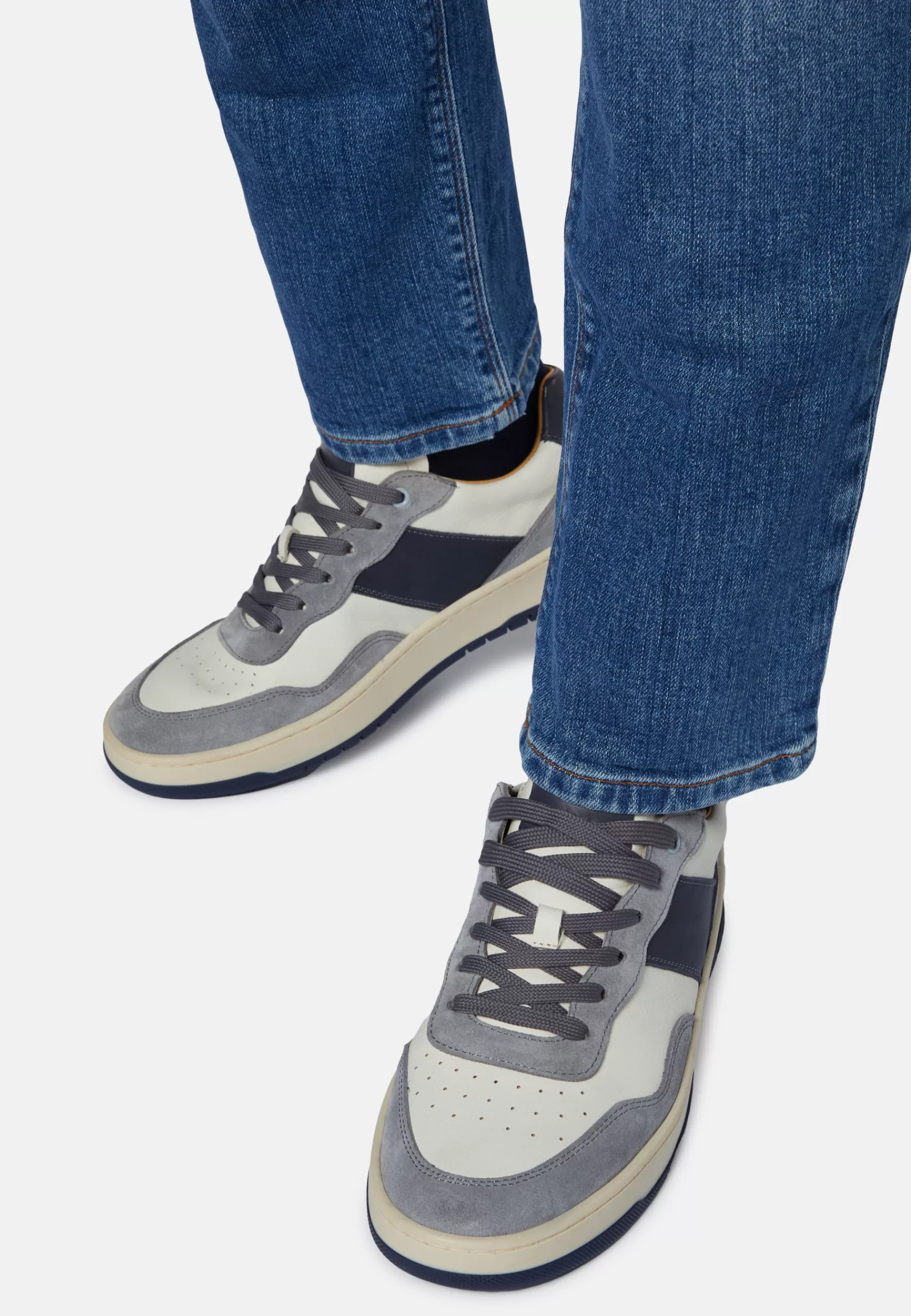 Sneakers^Boggi Milano Grey and Navy Blue Leather Trainers Navy - Grey